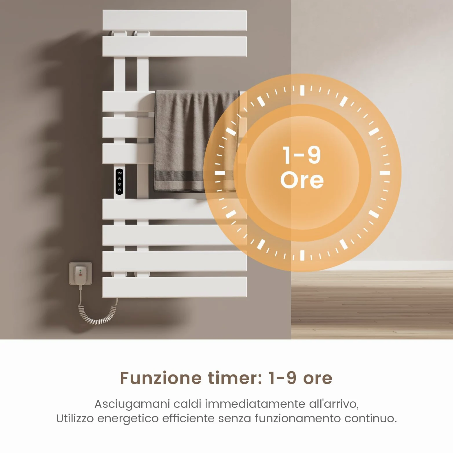 EMKE Scaldasalviette Elettrico 1000x500mm 320W Bianco, Lato Sinistro con Schermo Tattile, Controllo Wi-Fi e Funzione Timer