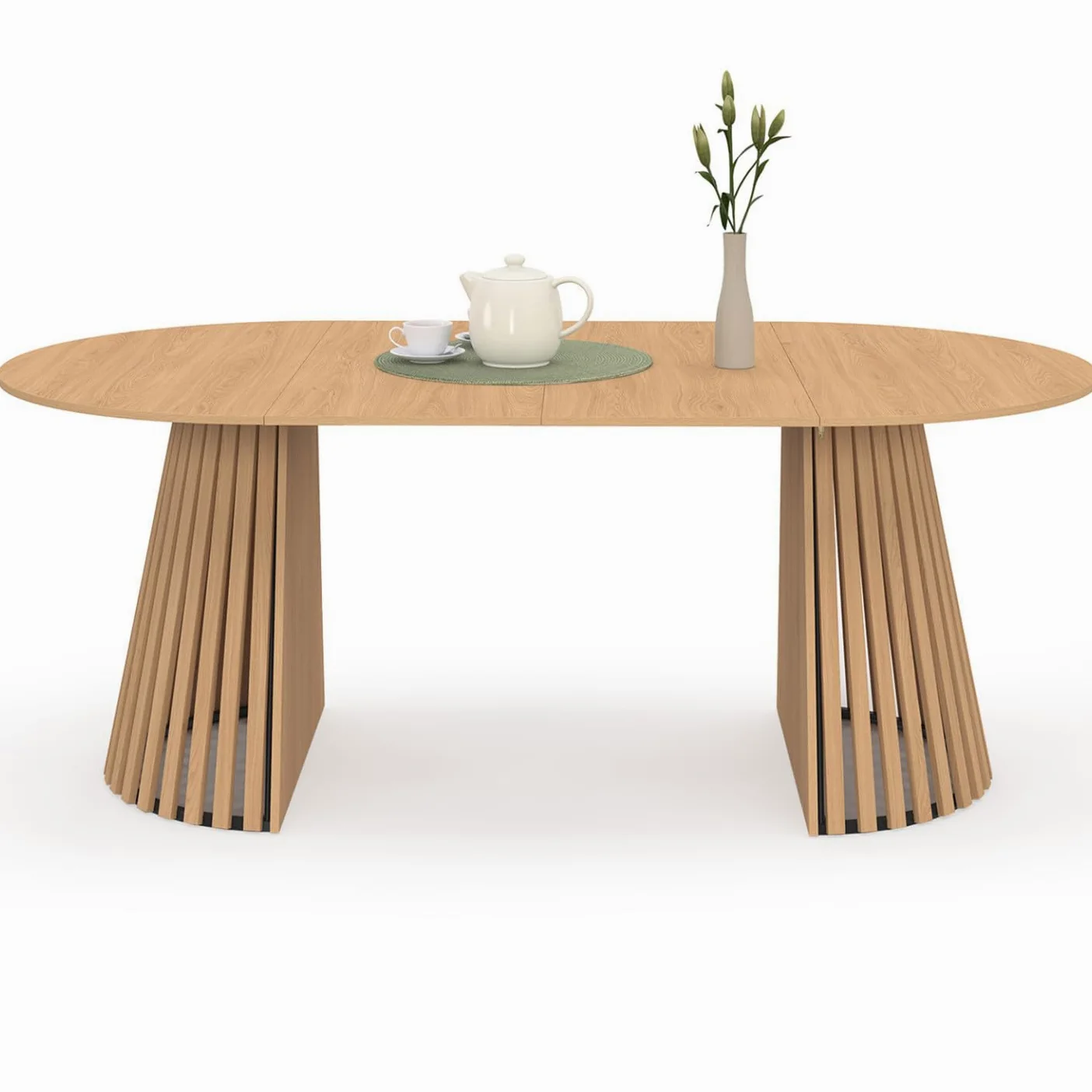 IDMarket - CARMEN tavolo da pranzo rotondo allungabile 4-10 persone gamba in legno 110-200 cm