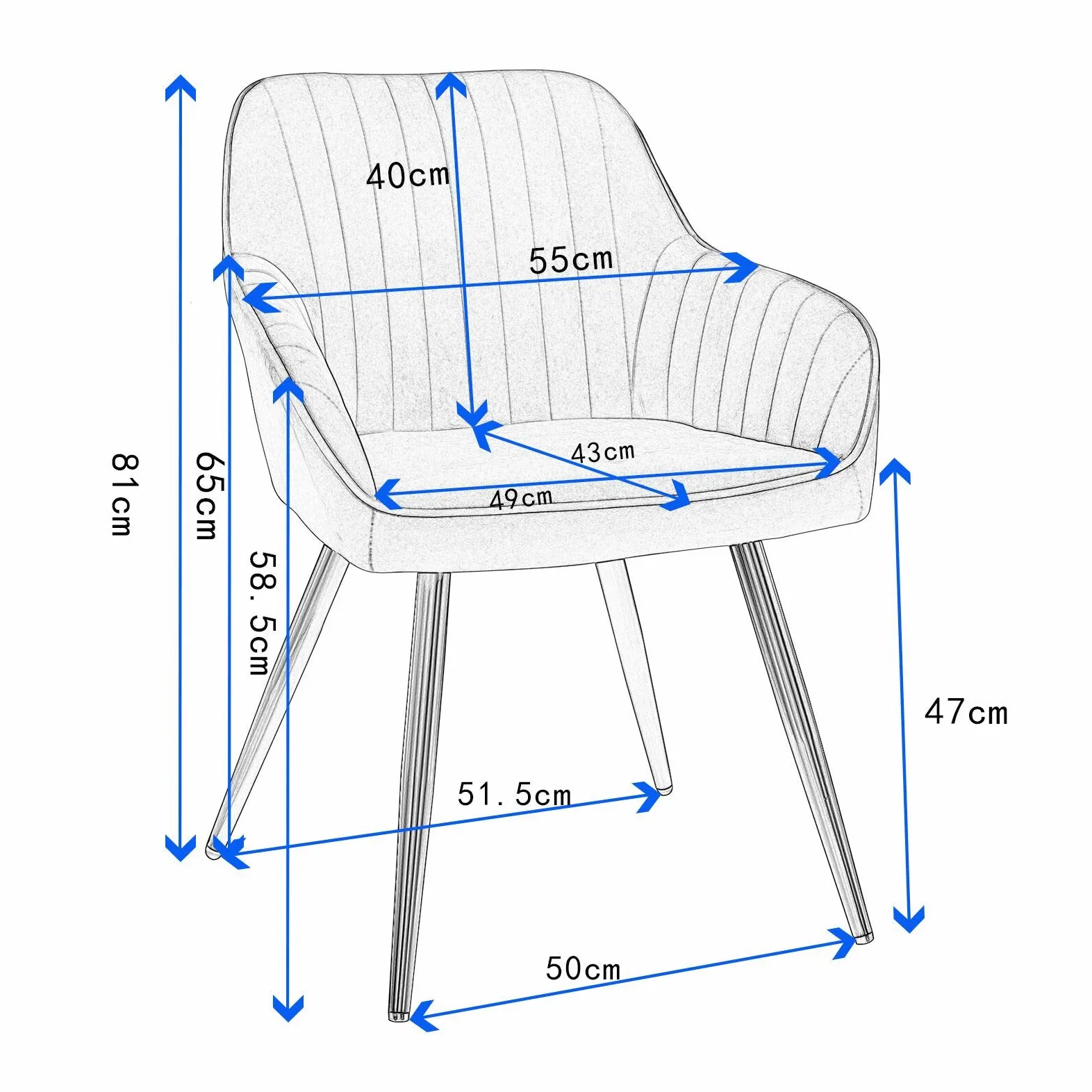 Lestarain Sedia Poltroncina da Sala Pranzo, Sedie Moderne da Cucina con Schienale e Braccioli, in Velluto, per Camera da Letto Soggiorno, Gambe Metalliche d'Oro Blu