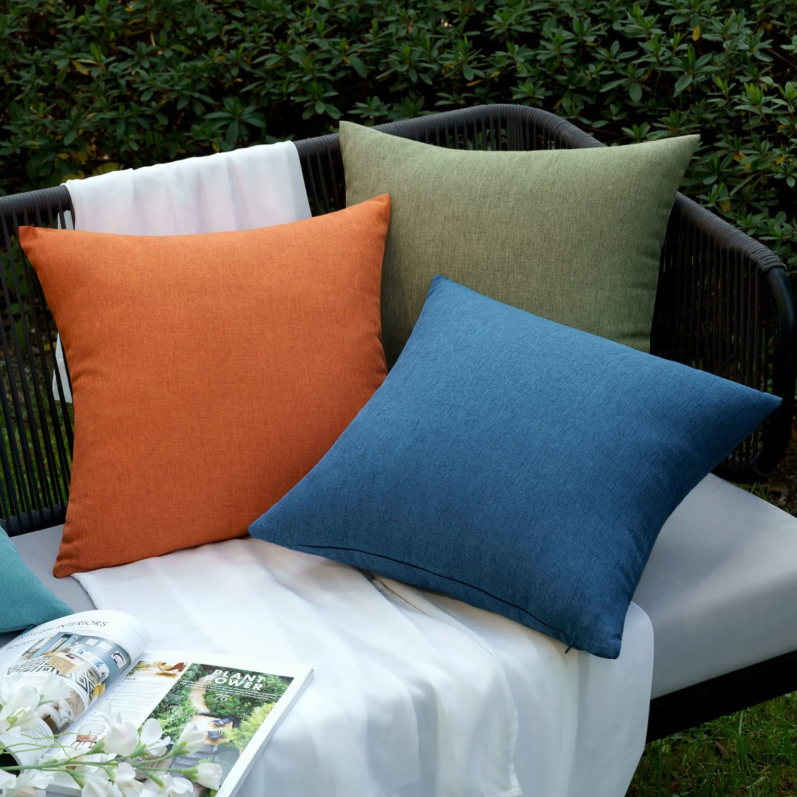 EMEMA Federe Cuscini Impermeabili per Divano in Lino Camera da Letto Copricuscini all'Aperto Esterno per Soggiorno Balcone Decorativi Federa Elegante e Moderna 2 Pezzi 30x50cm Blu Chiro