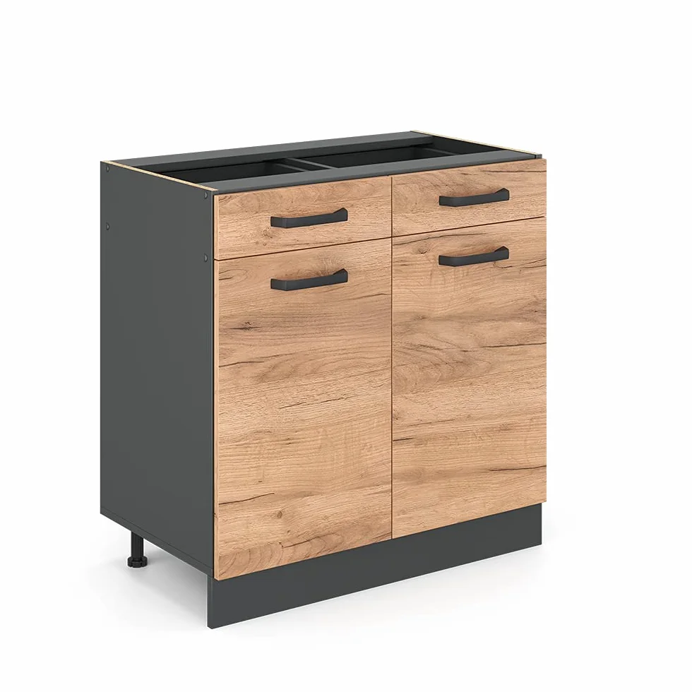 Vicco mobiletto base per cucina R-line, Quercia dorata/Antracite, 80 cm senza piano di lavoro