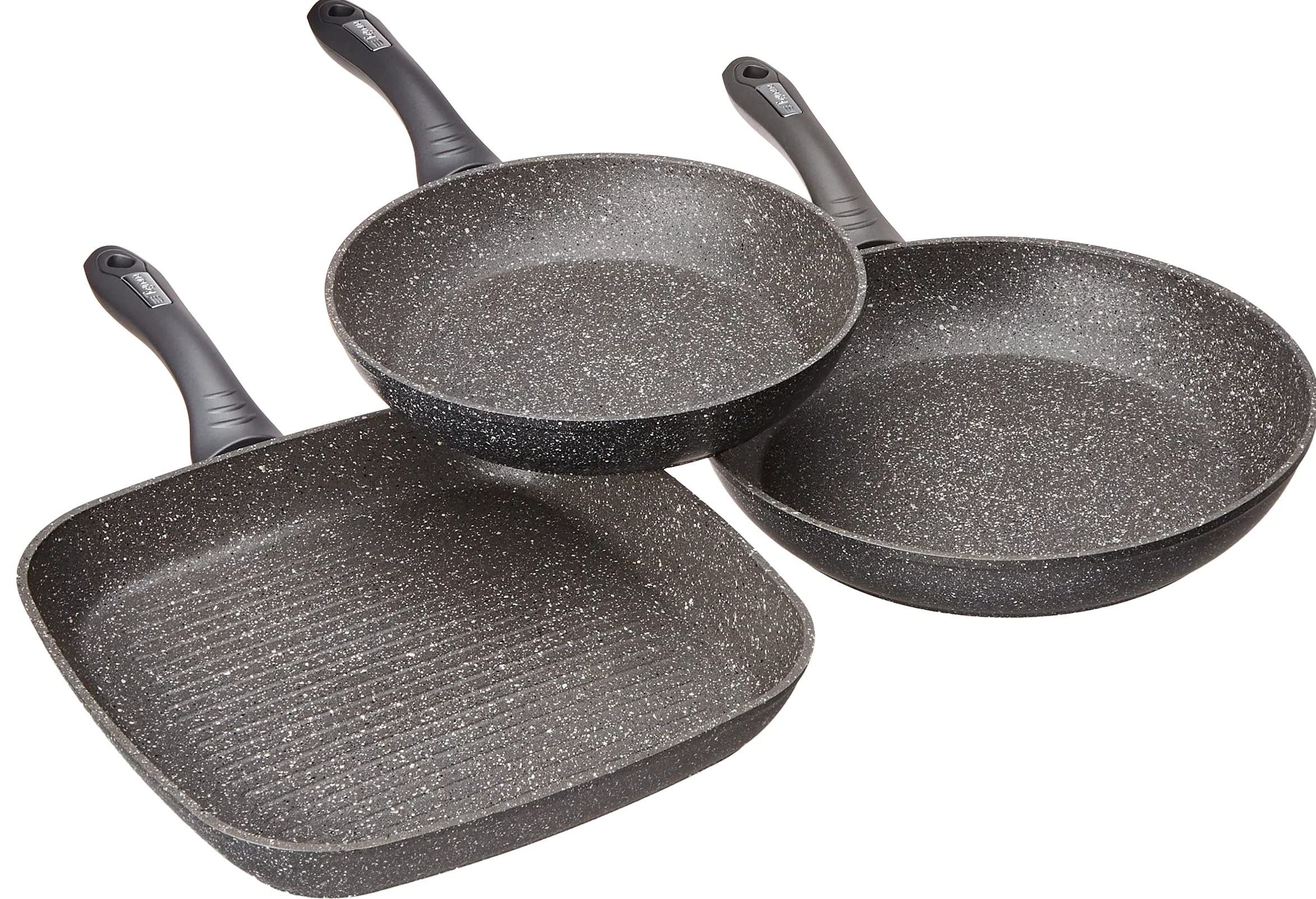Tognana Mythos, Batteria di pentole e padelle, 9 pezzi con 3 casseruole, 2 padelle, 1 grill, 3 coperchi, Alluminio, Grigio