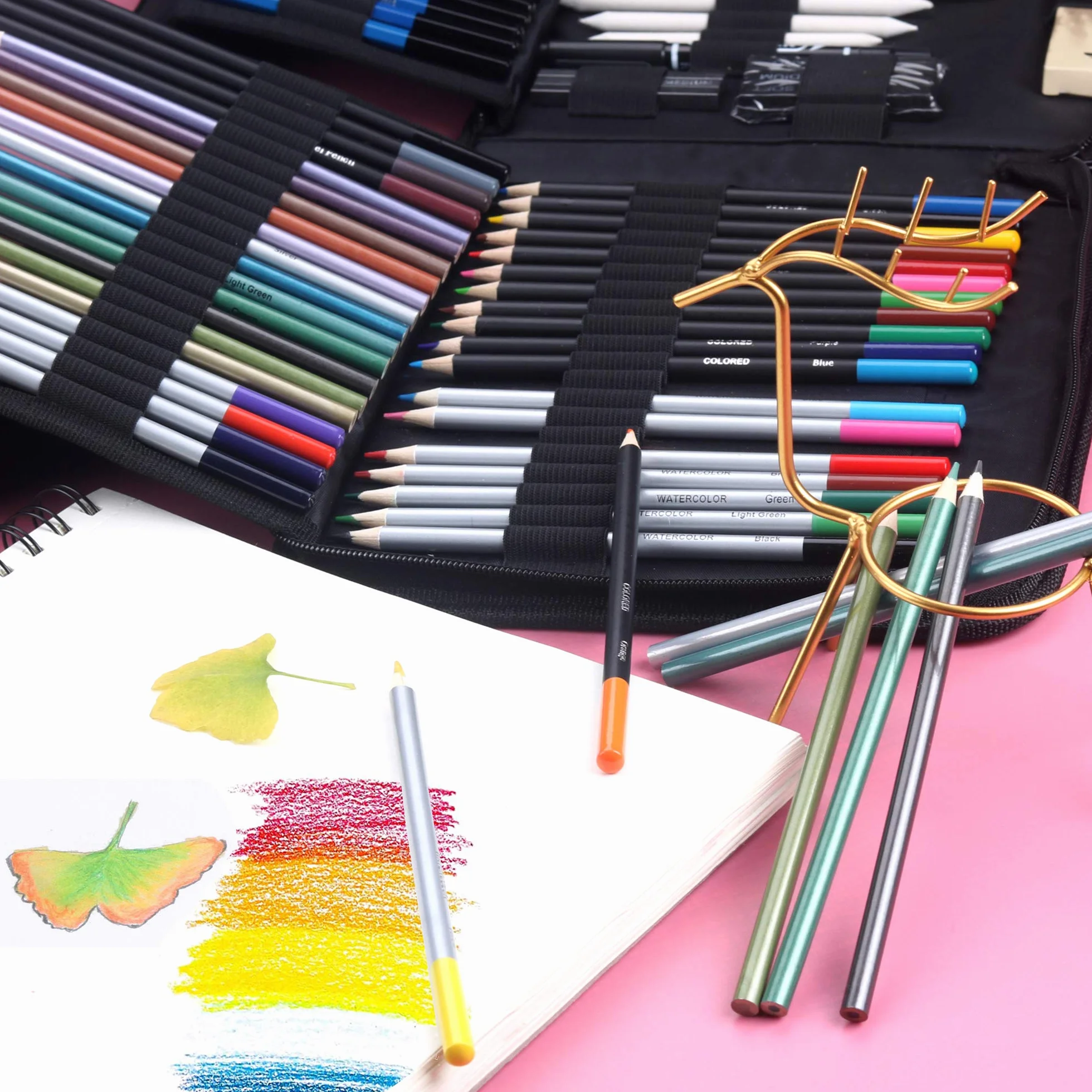 KALOUR Kit da Disegno e Schizzo 84 Pezzi, Forniture Professionali per Artisti con Blocco da Disegno, Comprende Tutorial, Matite Colorate, Grafite, Carbone, Acquerello, Metalliche e Pastello