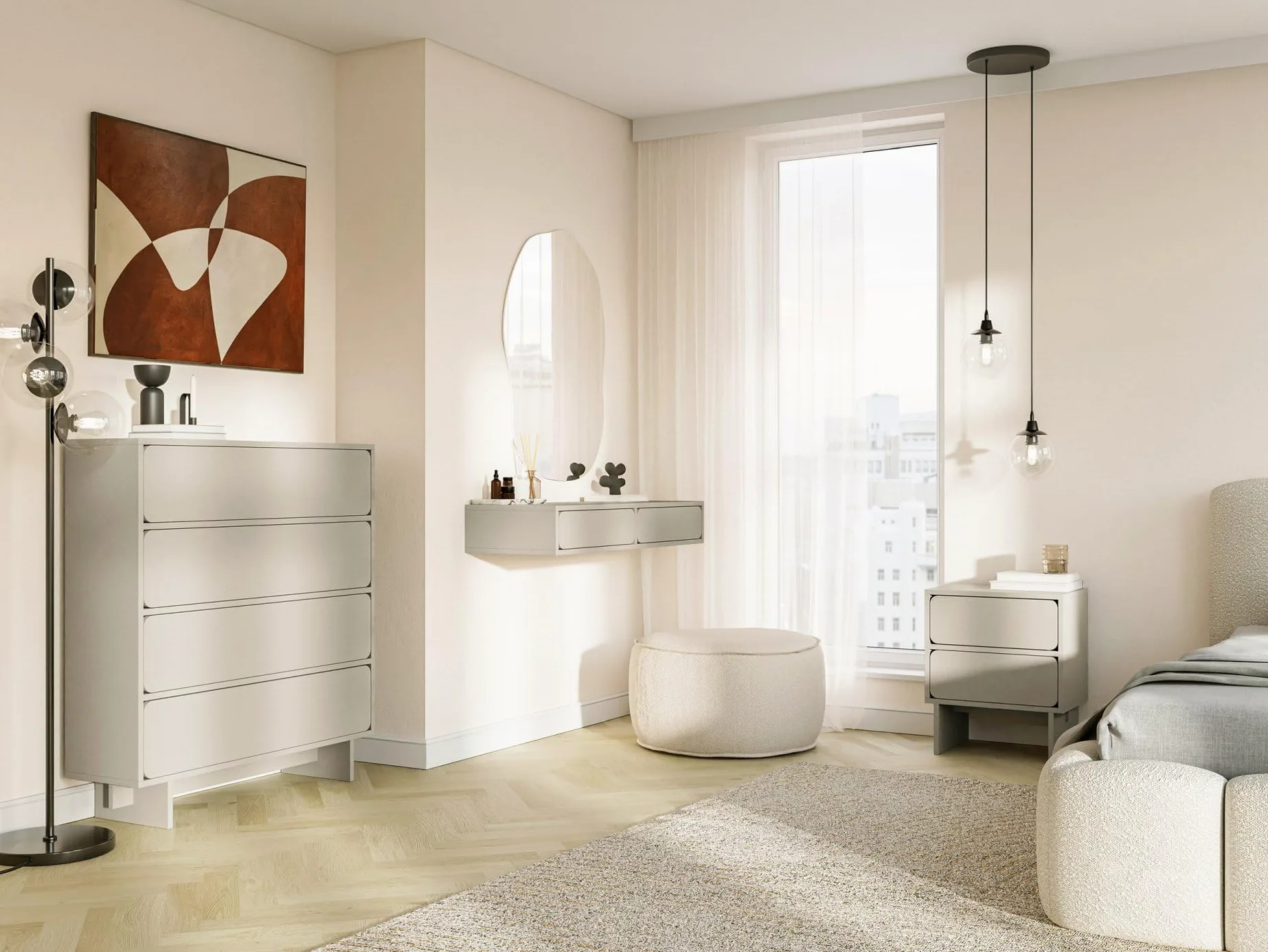 Selsey Wuwu - Comodino con 2 cassetti, apertura a sfera, colore: grigio/beige