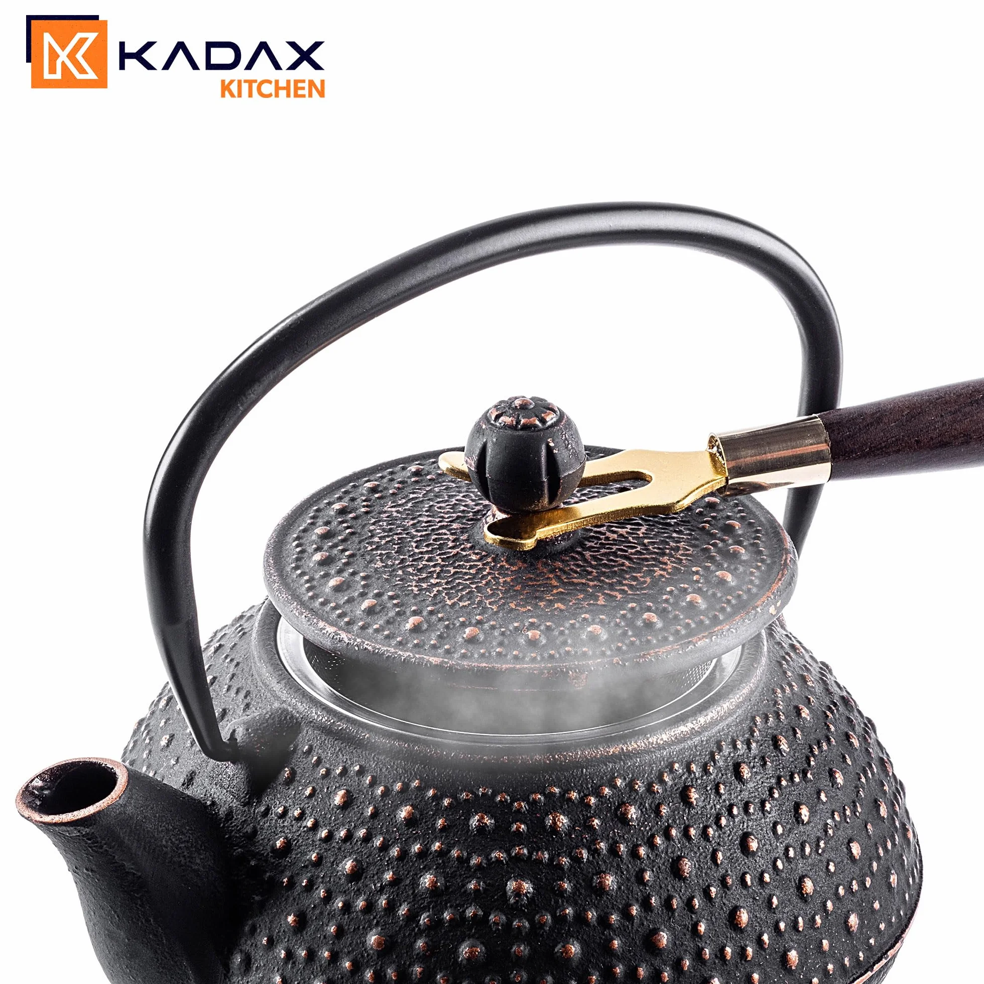 KADAX Bollitore in Ghisa con Tazze, Servizio da Tè Giapponese Tradizionale, Set con Filtro a Rete e Teiera con Manico Robusto (Nero)