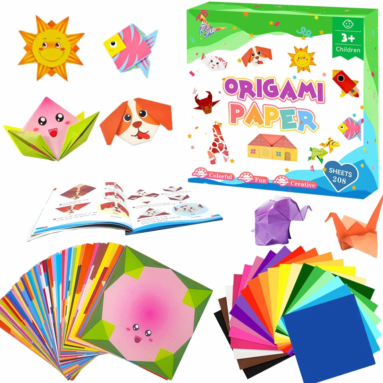 Kit origami 208 fogli 54 motivi 15x15 cm istruzioni libro bambini regalo