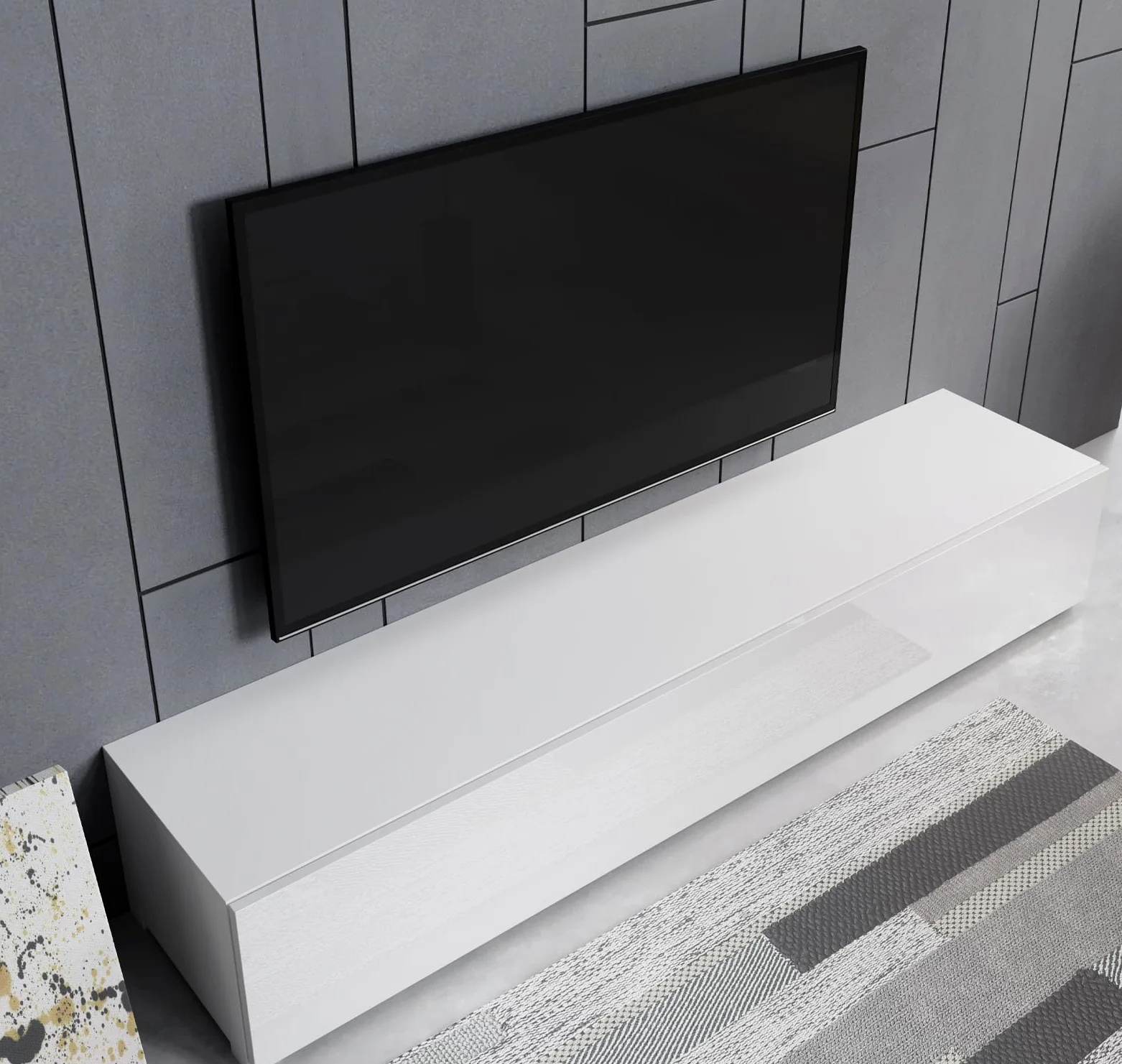 MB Muebles Bonitos, Mobile TV con piedini Aitana M2, Soggiorno Moderno, Bianco, 180x40x32cm