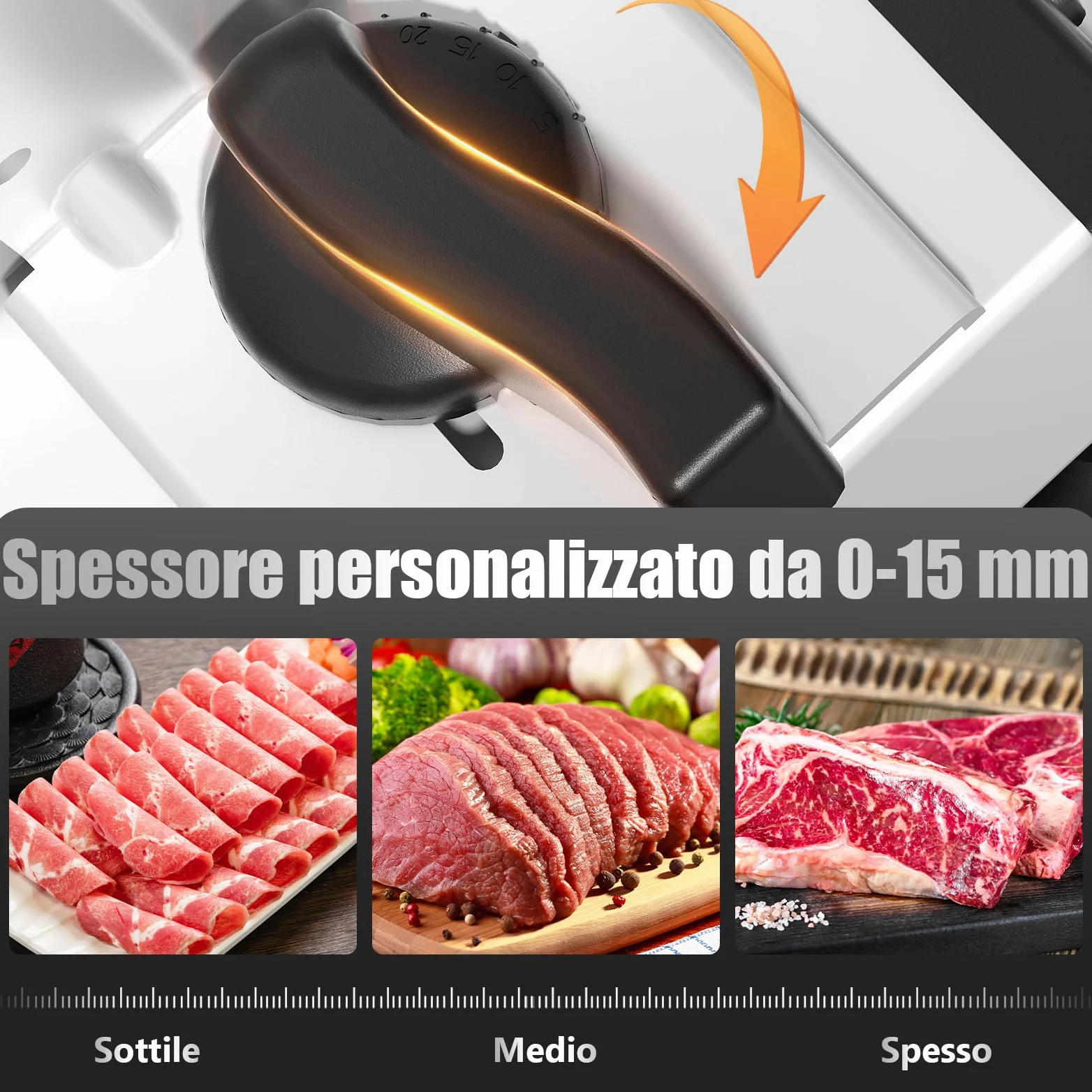 YASHE Affettatrice Elettrica Da Casa Con Motore DC Silenzioso, Affettatrice Professionale Per Prosciutto 200W, Lame In Acciaio Inox Doppie Da 19CM, Spessore Regolabile 0-15mm Per Carne Formaggio Pane
