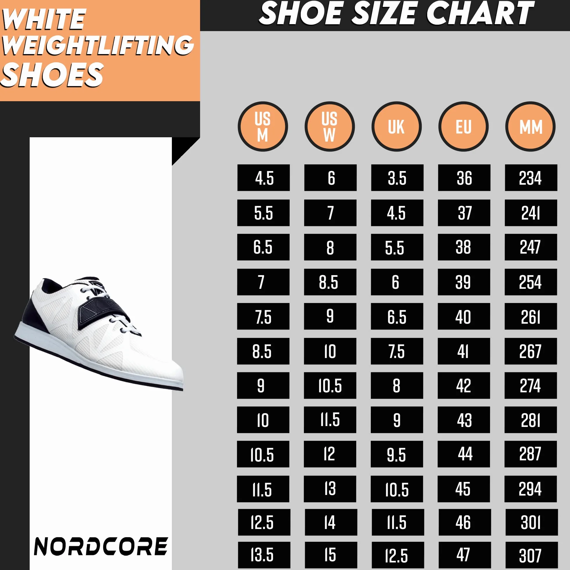 Nordcore Scarpe Sollevamento Pesi Squat Palestra Powerlifting Cinturino Crossfit