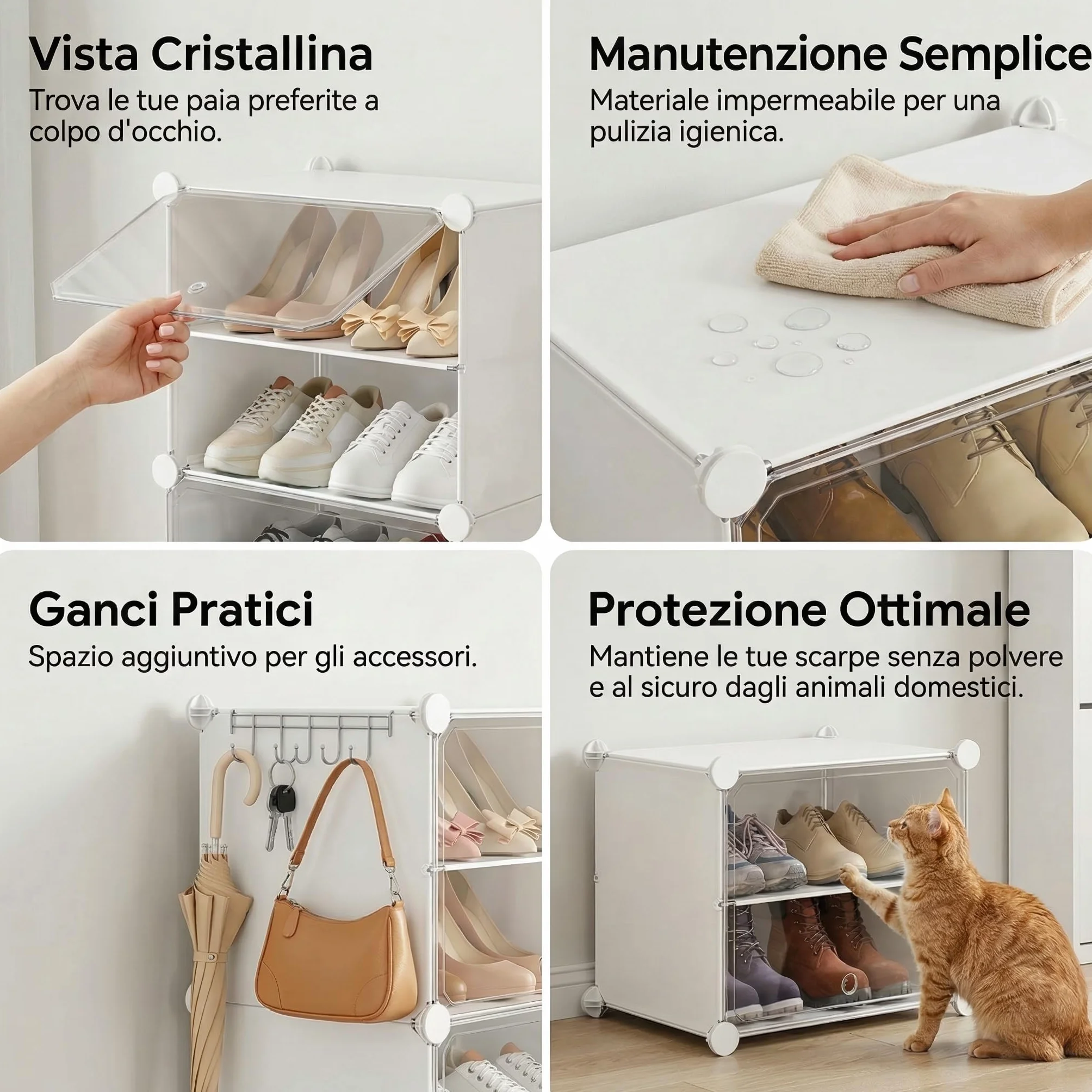 Scarpiera salvaspazio slim alta e stretta 10 livelli con porta bianca plastica modulare per ingresso corridoio camera da letto