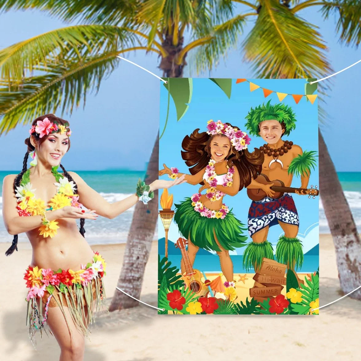 Sfondo Fotografico Festa Hawaiana 180 x 90 cm Hawaii Banner Decorazioni Tropicale