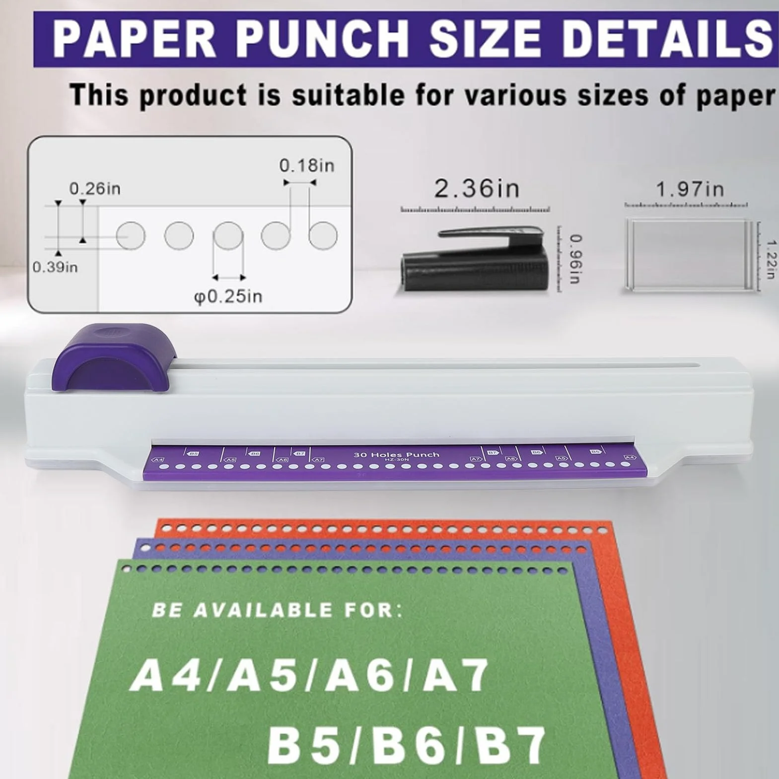 Perforatrice a 30 Fori, Fogli Sciolti per Raccoglitore Ad Anelli A4, Perforatrice per Carta con 4 Strisce di Fogli Sciolti, Rilegatrice a Spirale, Perforatrice Portatile per