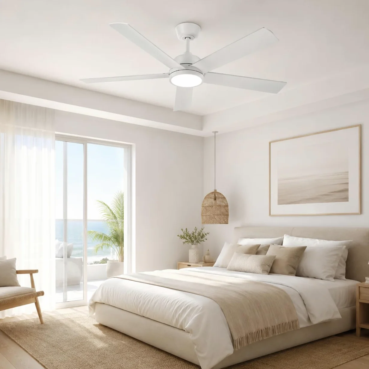 ON FREDO Ventilatore da Soffitto con Luce LED Regolabile, per Interno e Esterno, Motore Silenzioso e Telecomando - Bianco