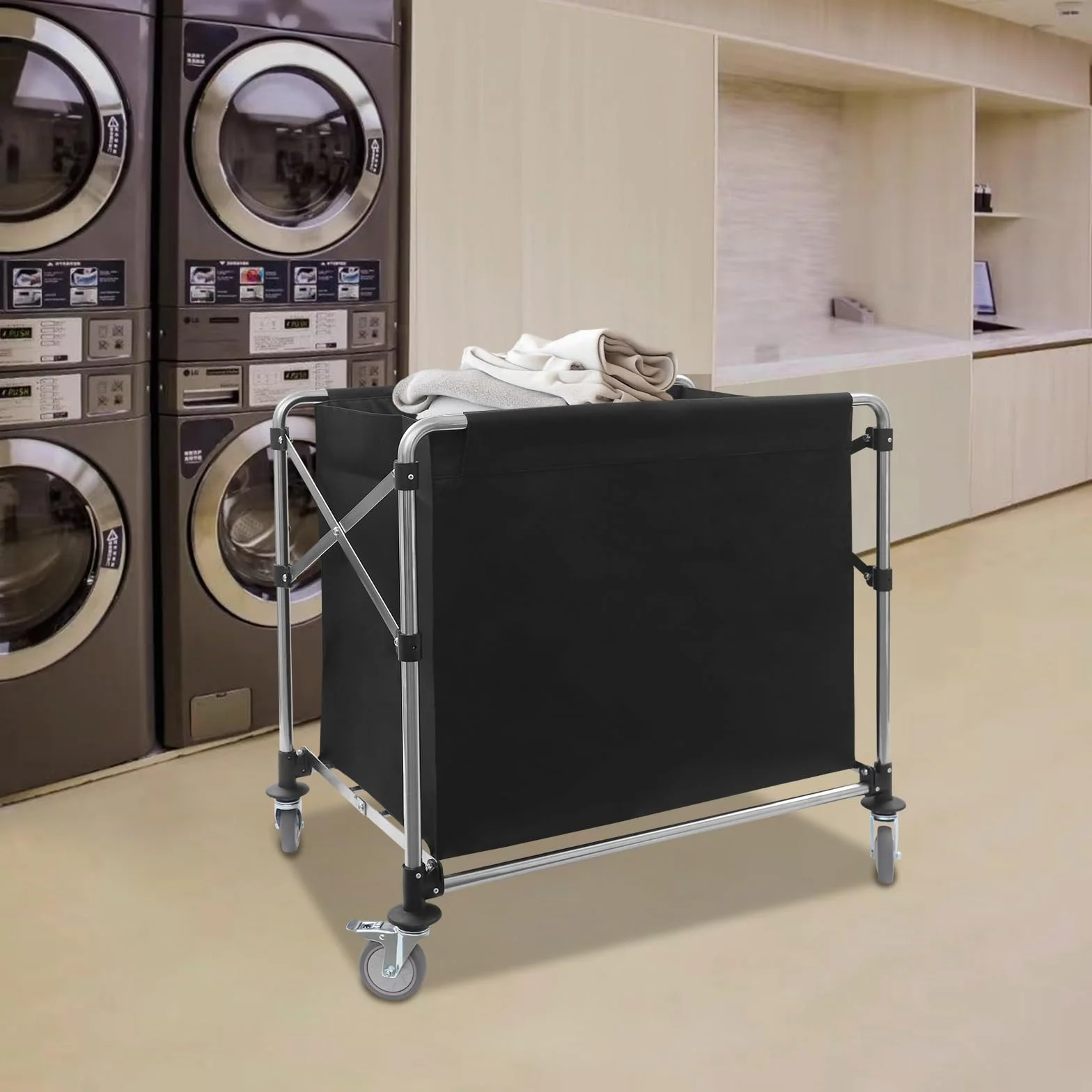 Carrello per la biancheria, con ruote, pieghevole, per la biancheria, per la casa, hotel, 90 x 60 x 88 cm
