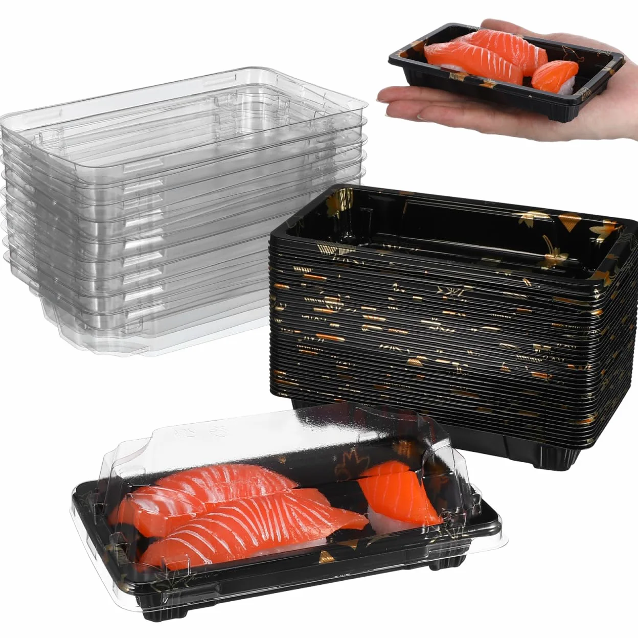 DOITOOL 50 contenitori usa e getta per sushi, per preparare i pasti, contenitori usa e getta, con coperchio, contenitori per alimenti per cucina, ristorante