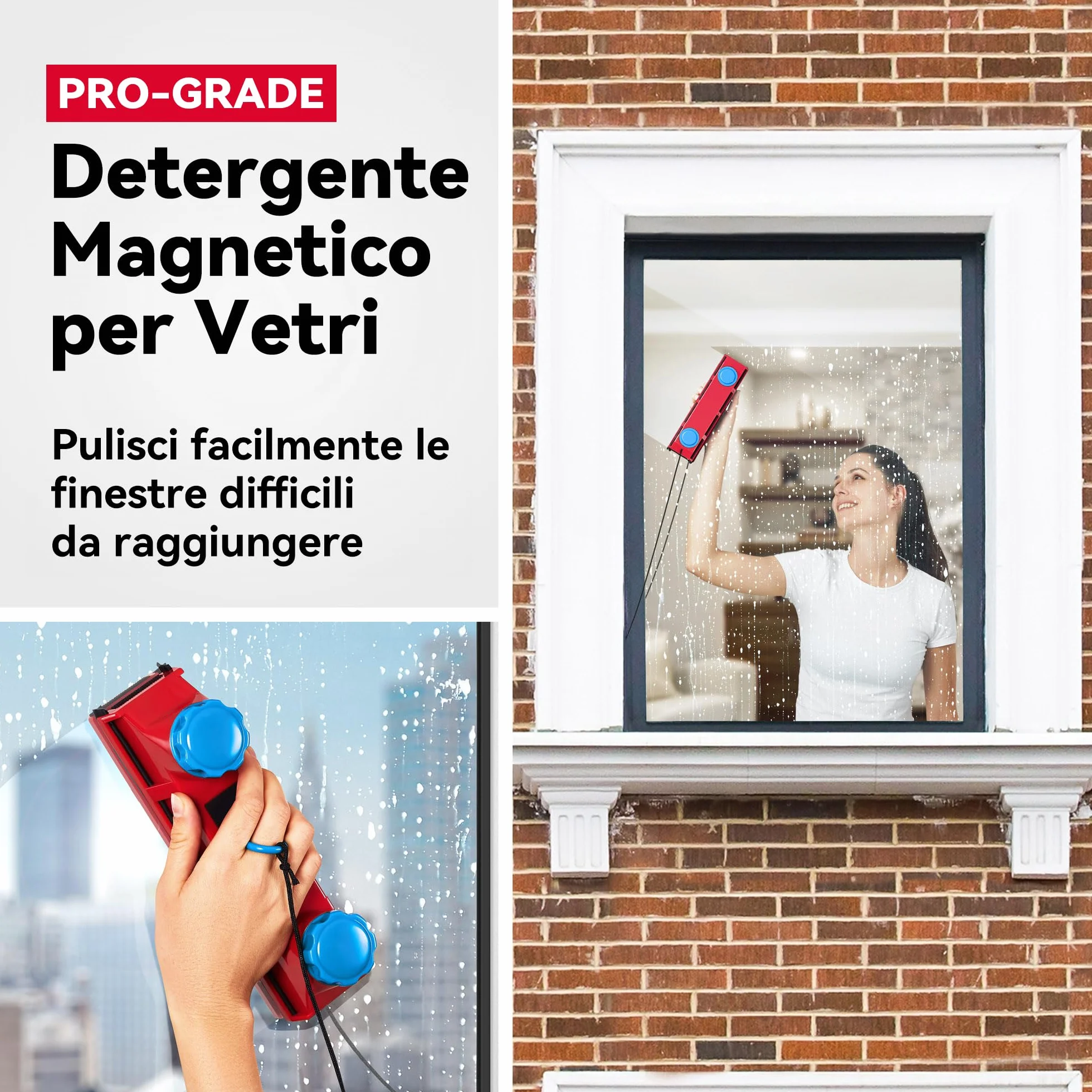 Tyroler Il Glider D-3 AFC Lavavetri Magnetico per Doppio Vetro 2-28mm Pulisci Vetri