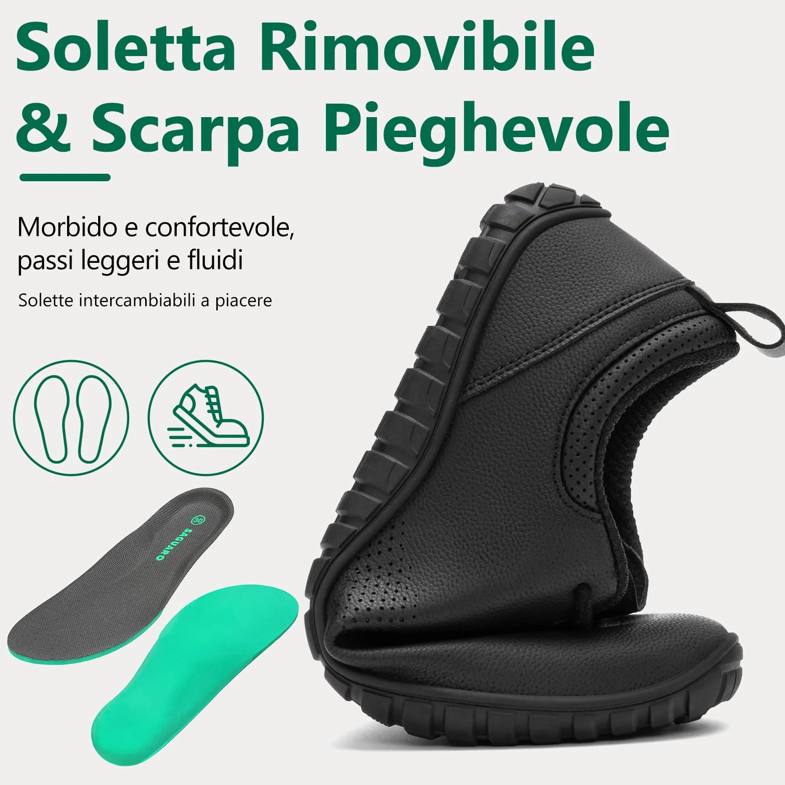 SAGUARO Scarpe Barefoot Uomo Minimaliste con Punta Larga Zero Drop, Leggere Antiscivolo Sneakers Casual per Camminata, Allenamento, Fitness e Tempo Libero, Gr.39-48