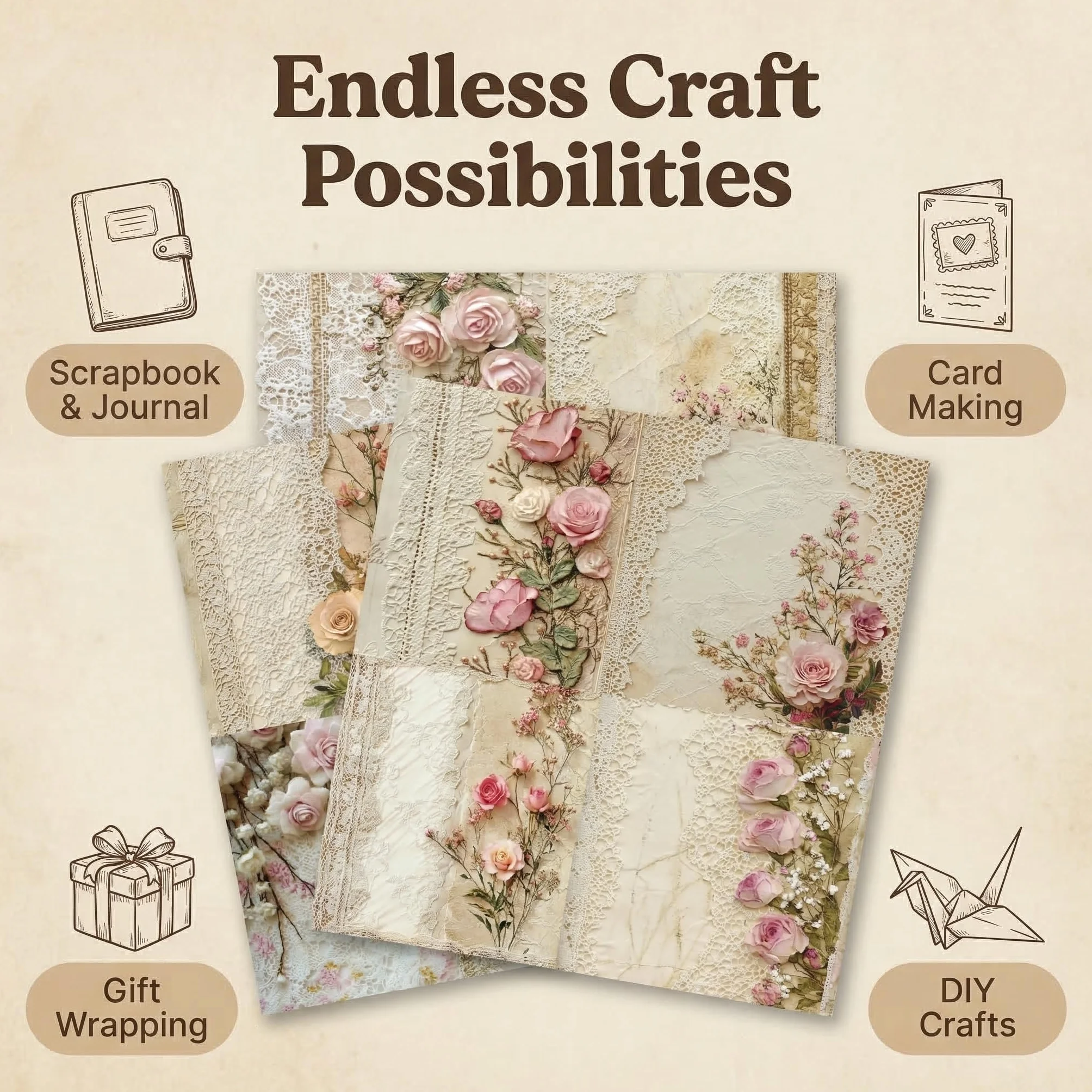 Carte di sfondo per scrapbooking 15,2x15,2cm carta decorativa con motivo rose romantiche floreali fai da te confezioni regalo