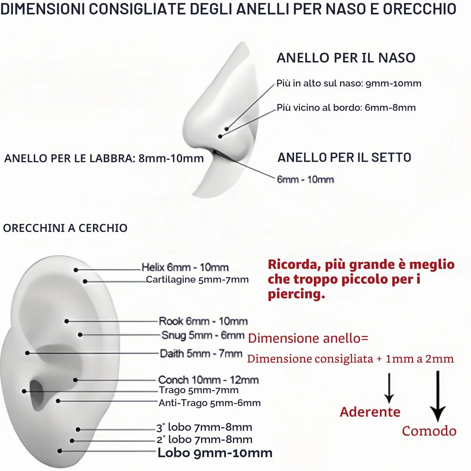 Anello da naso in titanio oro argento sottile 6-10mm setto trago conch labbra