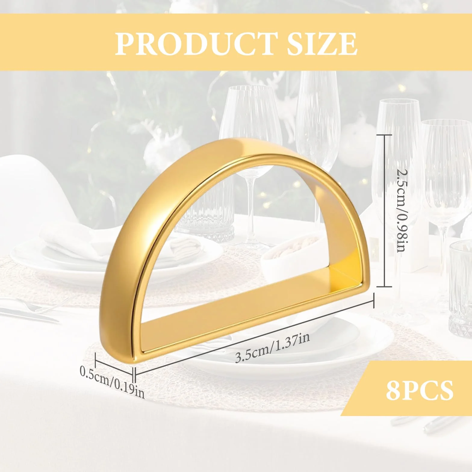 8 Pezzi Anelli Portatovaglioli Oro a Forma di D, Fibbia per Tovaglioli per Tavola da Pranzo, Accessori Decorazione per Matrimonio Banchetto Natale e Cena