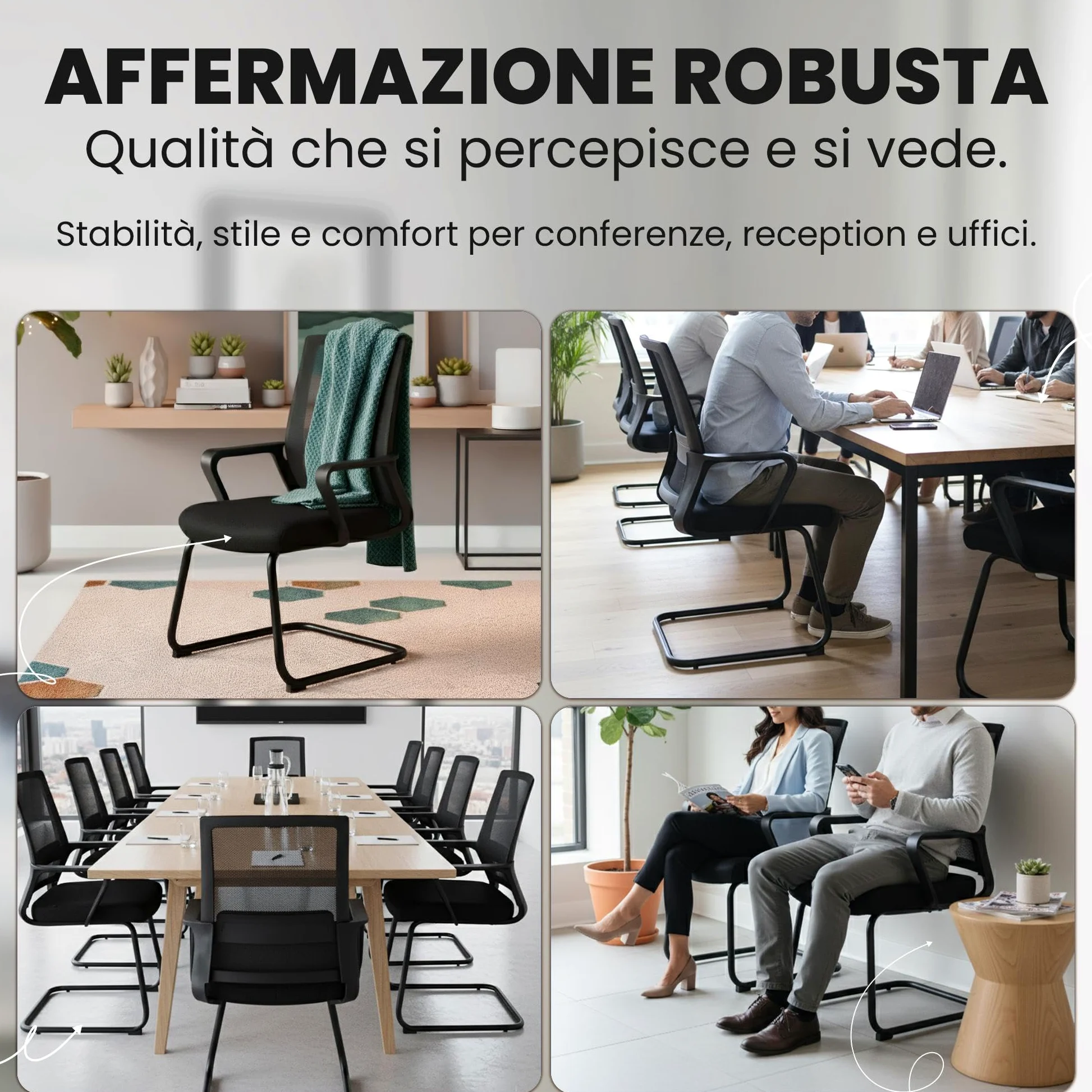 CLP Sedia Cantilever con braccioli Hanka, sedia da conferenza moderna con rivestimento in tessuto e schienale in mesh, telaio in metallo Colore:nero