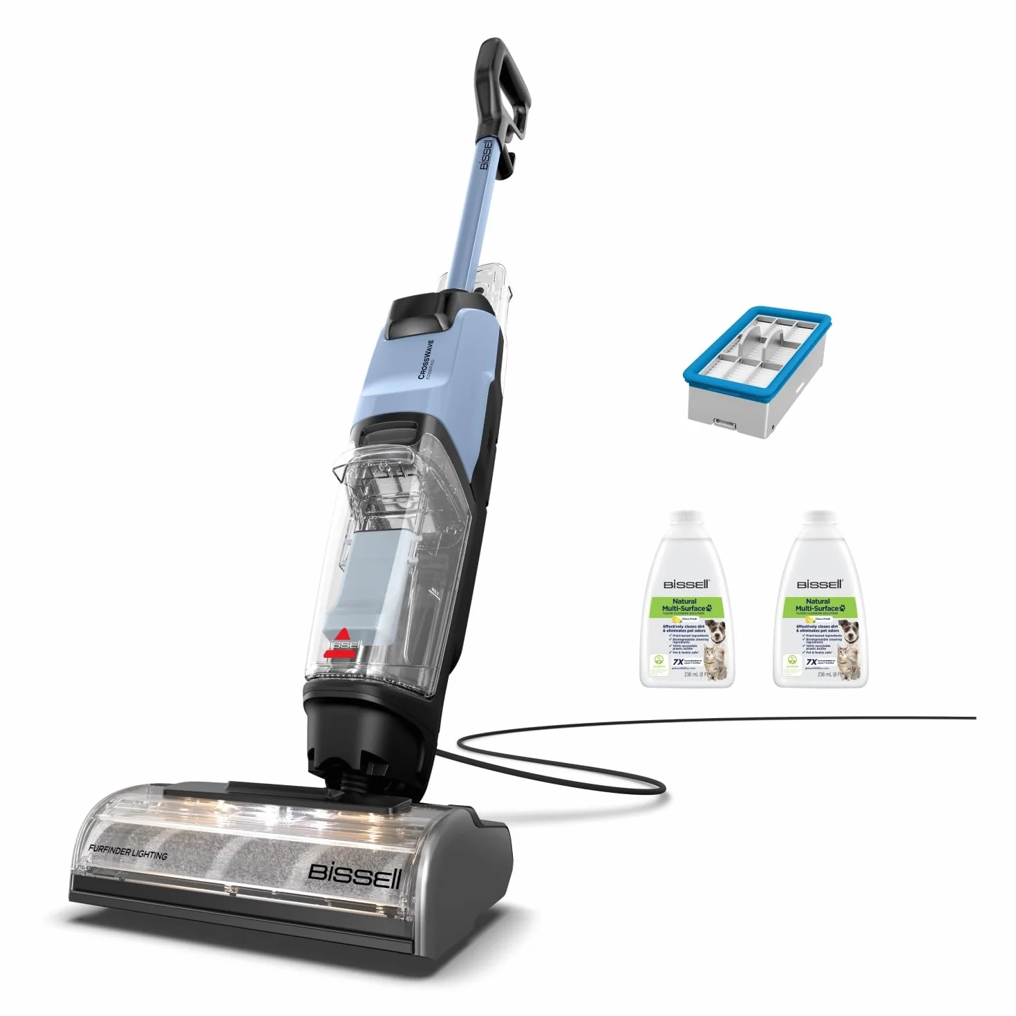 BISSELL CrossWave EdgeFind, aspirapolvere e lavapavimenti, potente sistema di pulizia per i pasticci degli animali domestici, lavapavimenti con tecnologia ZeroGap, aspirapolvere multisuperficie, 4159N