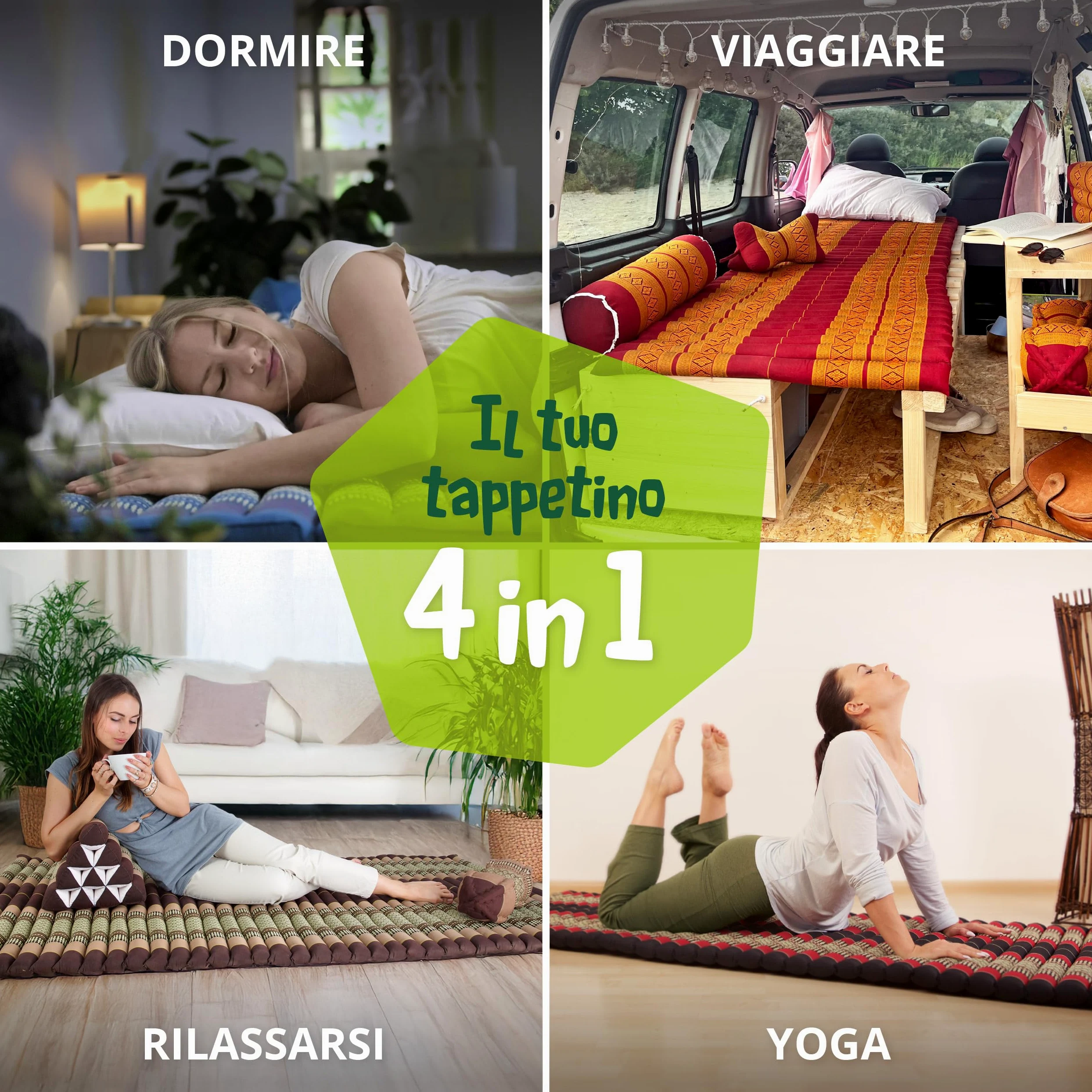livasia tappetino materasso arrotolabile L largo - 200x110x4,5cm - letto materasso per ospiti 1 persona, lettino da viaggio, tappetino thai kapok giardino balcone fatto a mano
