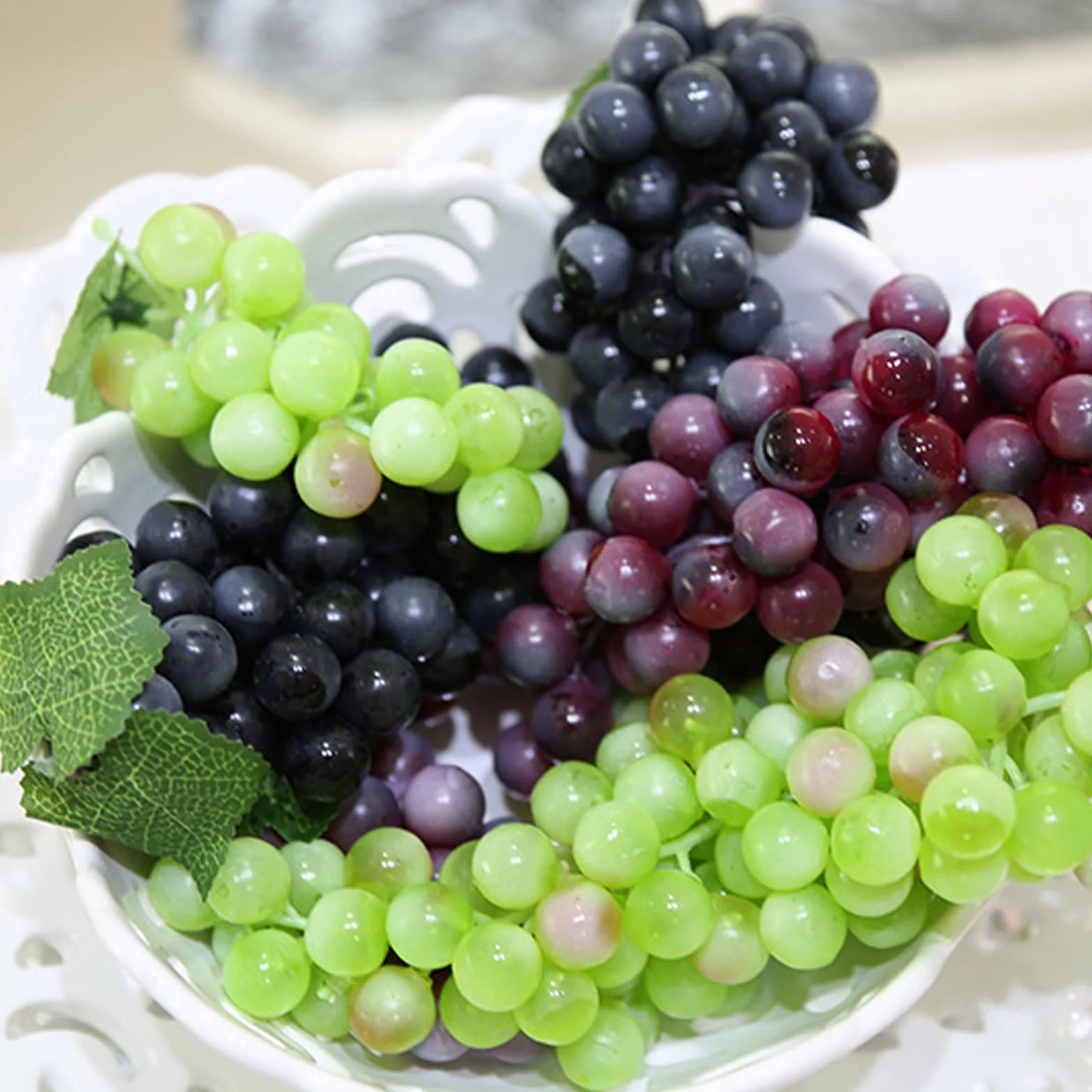 Uva artificiale 6 pezzi + 1 pianta decorazione plastica 17 cm per vino frutta celebrazione matrimonio