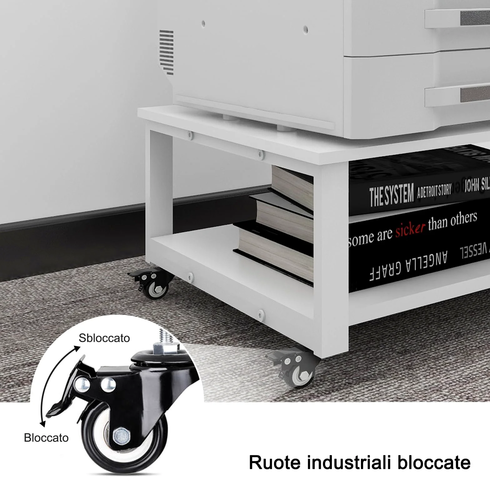 PUNCIA Supporto per Stampante a 2 Livelli Mobili per Stampanti 60x60x32,5CM Tavolo Scorrevole Gravosi Carrello Mobile Sotto il Tavolo con Rotelle Ripiano di Stoccaggio per Ufficio e Casa (Bianco)