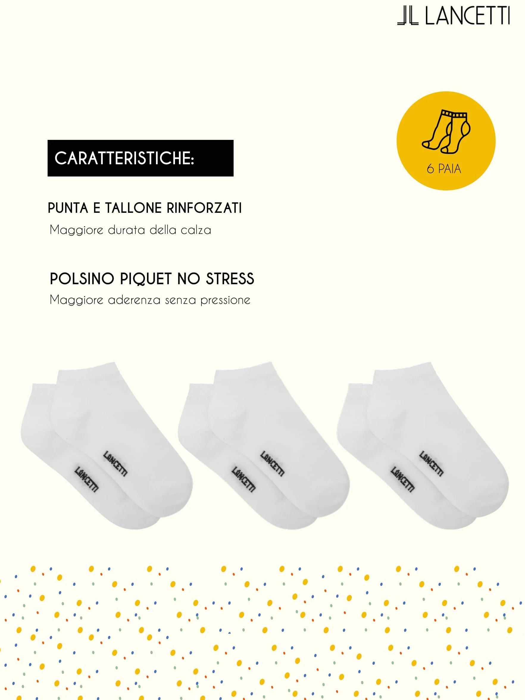 LANCETTI Calzini Corti Bambino Cotone Filo di Scozia Fantasmini 6 Paia