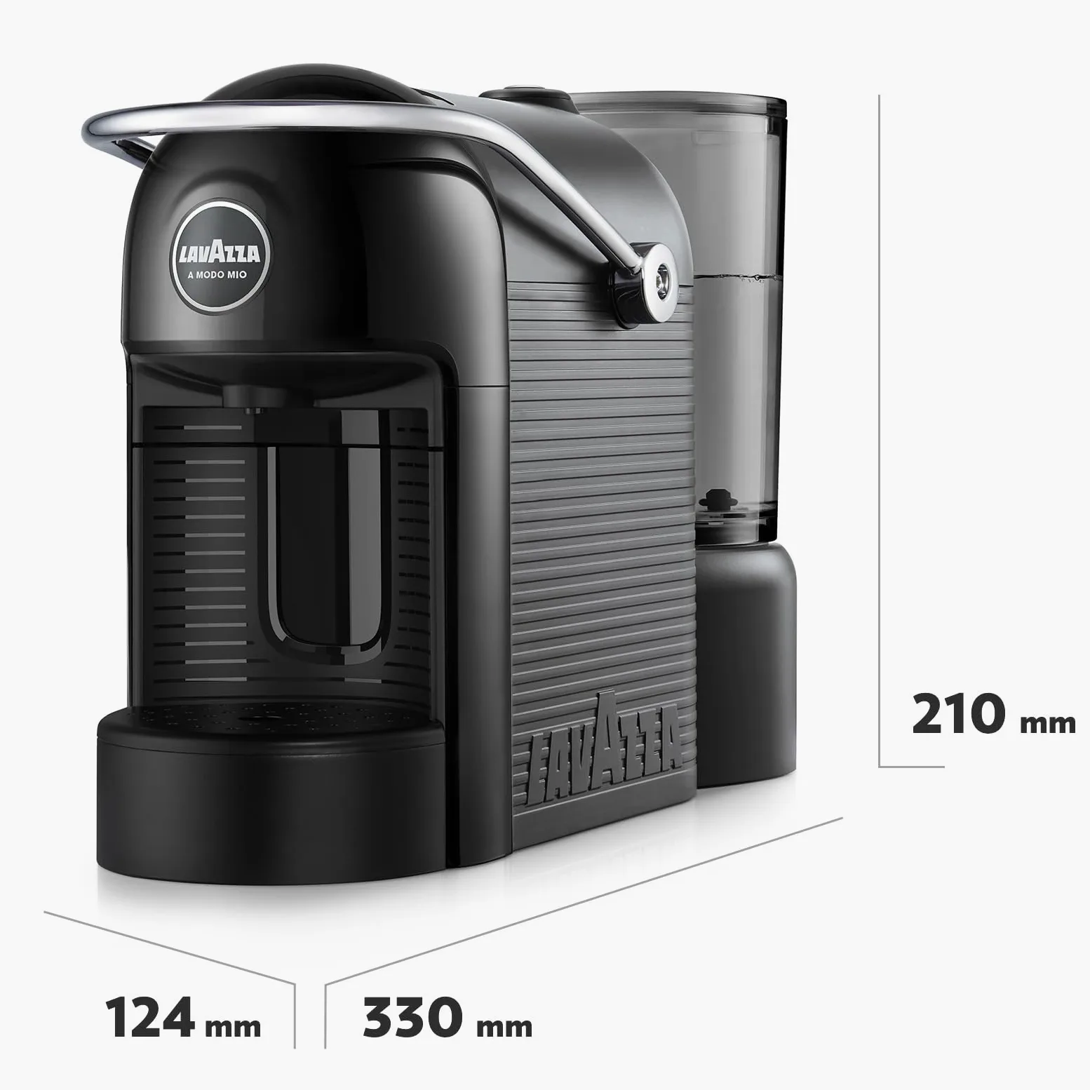 Lavazza A Modo Mio Jolie Evo, Macchina per Caffè Realizzata con 36% di Plastica Riciclata, Macchina Espresso con 64 Capsule Lavazza A Modo Mio Crema e Gusto Classico Incluse, Nera