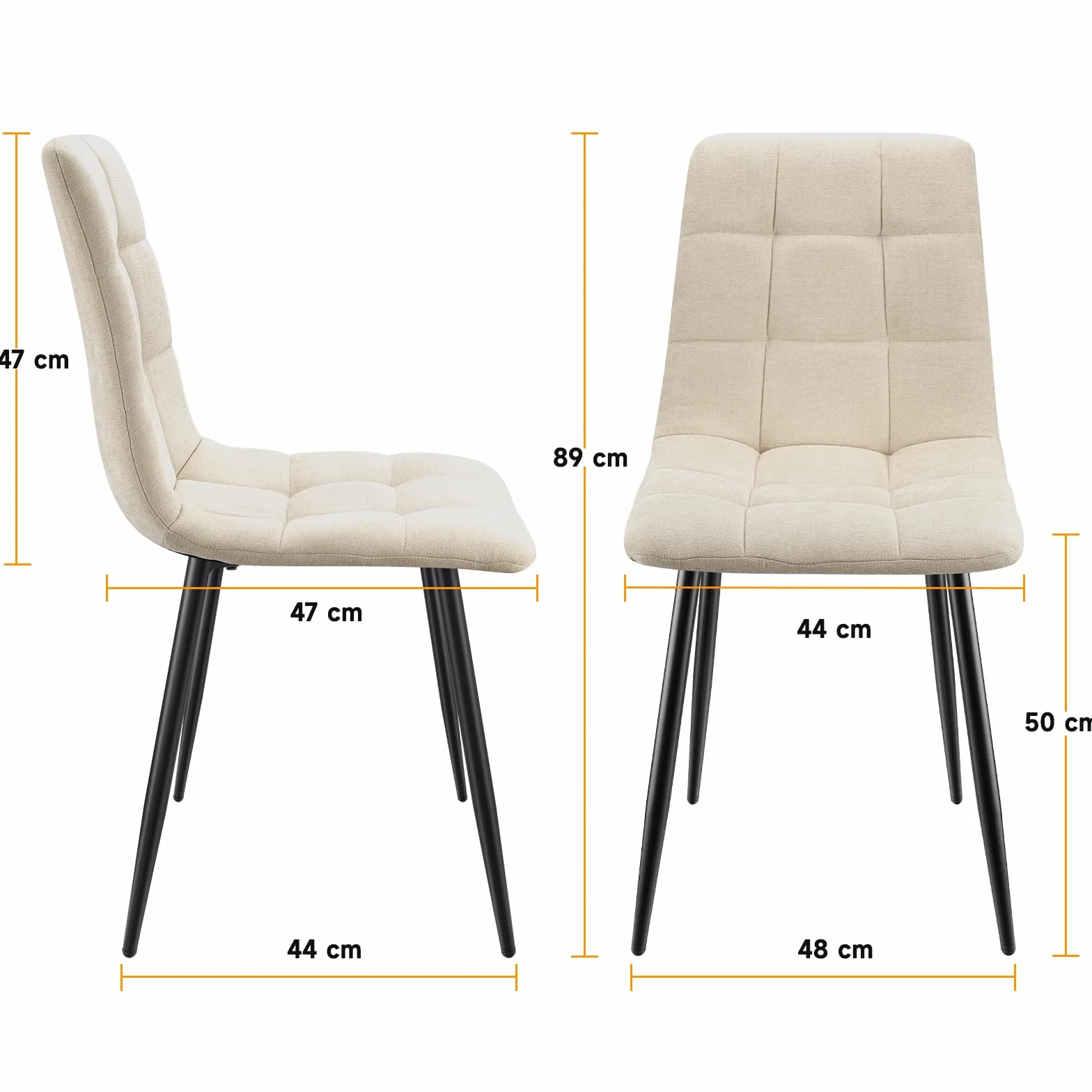 Set Di 4 Sedie Da Pranzo,Sedia Da Cucina Con Piedi In Metallo Nero,Sedie Imbottite Con Tessuto Di Lino,Sedia Da Camera Da Letto Salotto Soggiorno,Beige