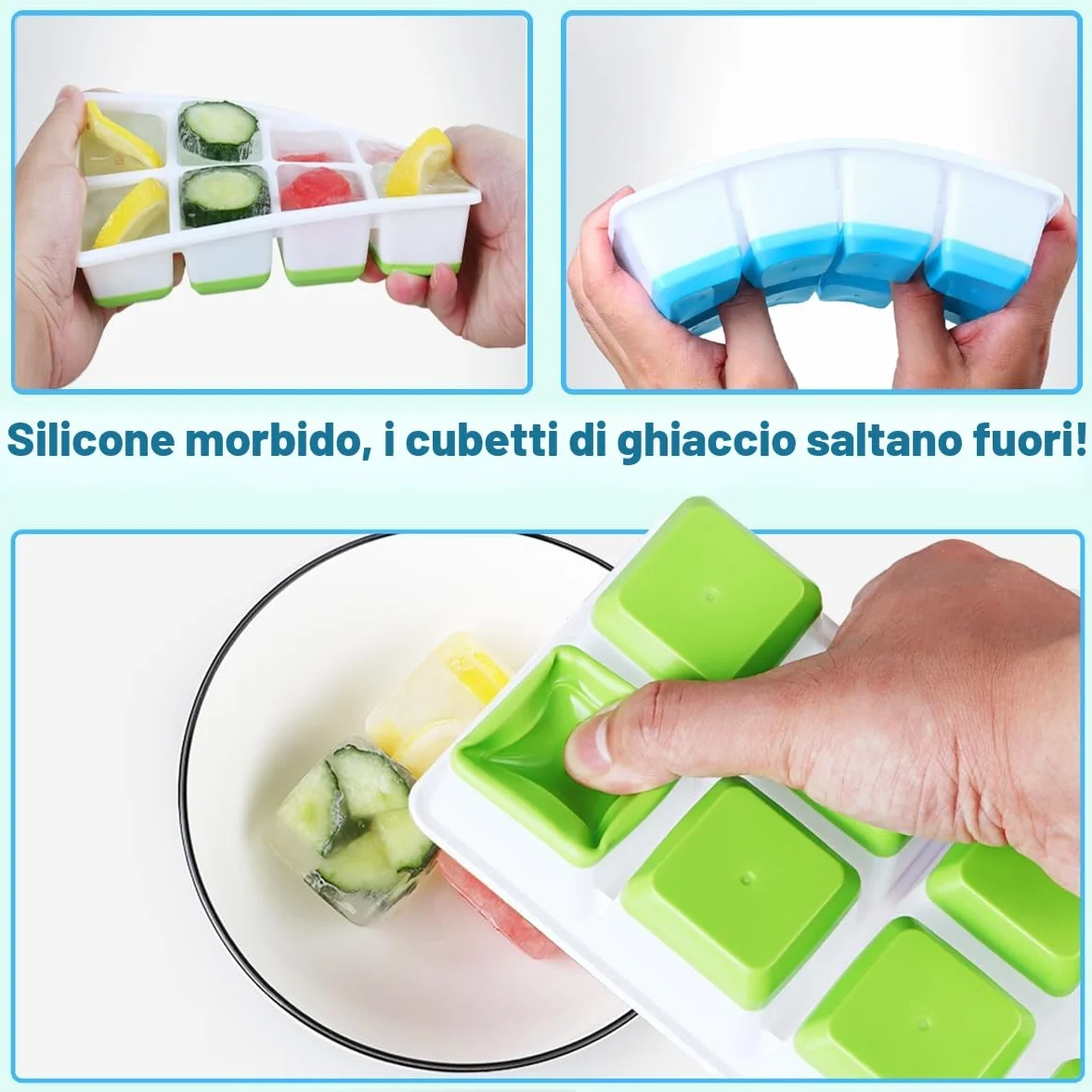 Stampi per Ghiaccio Grande con Coperchio 2 Pezzi Silicone Senza BPA Impilabile Cubetti Ghiaccio