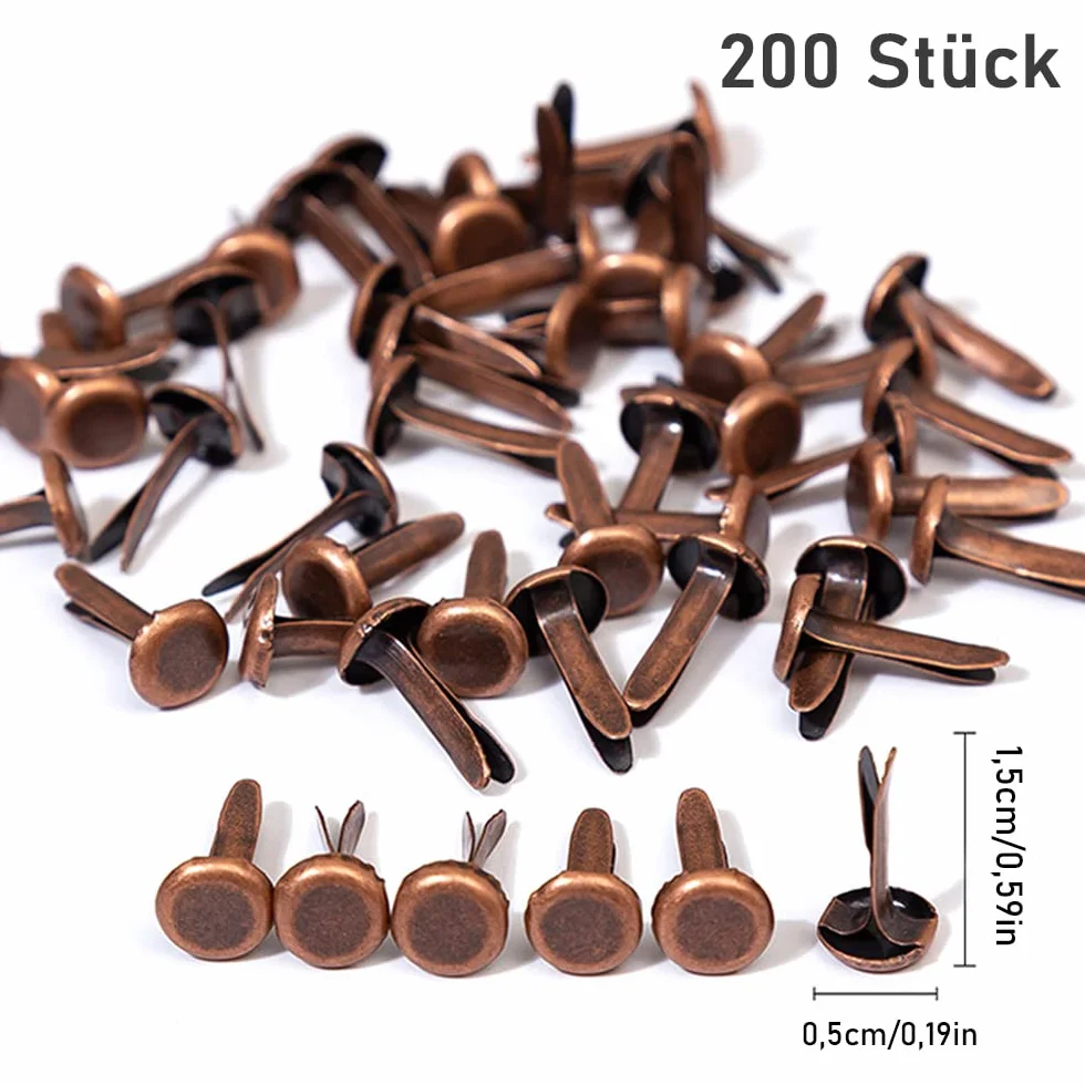 Mini Brads, Fermagli in Metallo, per Carte, Scrapbooking, Rame, 200 Pezzi