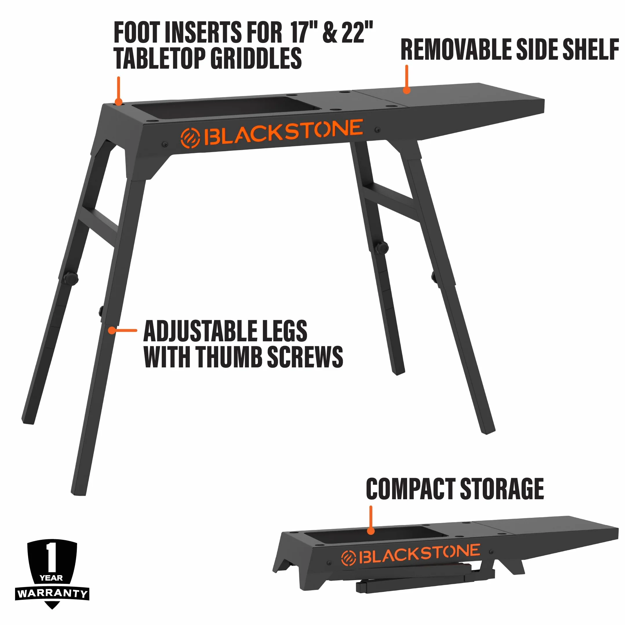 Blackstone 5013 - Supporto universale per gambe con ripiano laterale, in metallo, colore: nero, realizzato per adattarsi alle piastre da tavolo da 43,2 cm o 55,9 cm