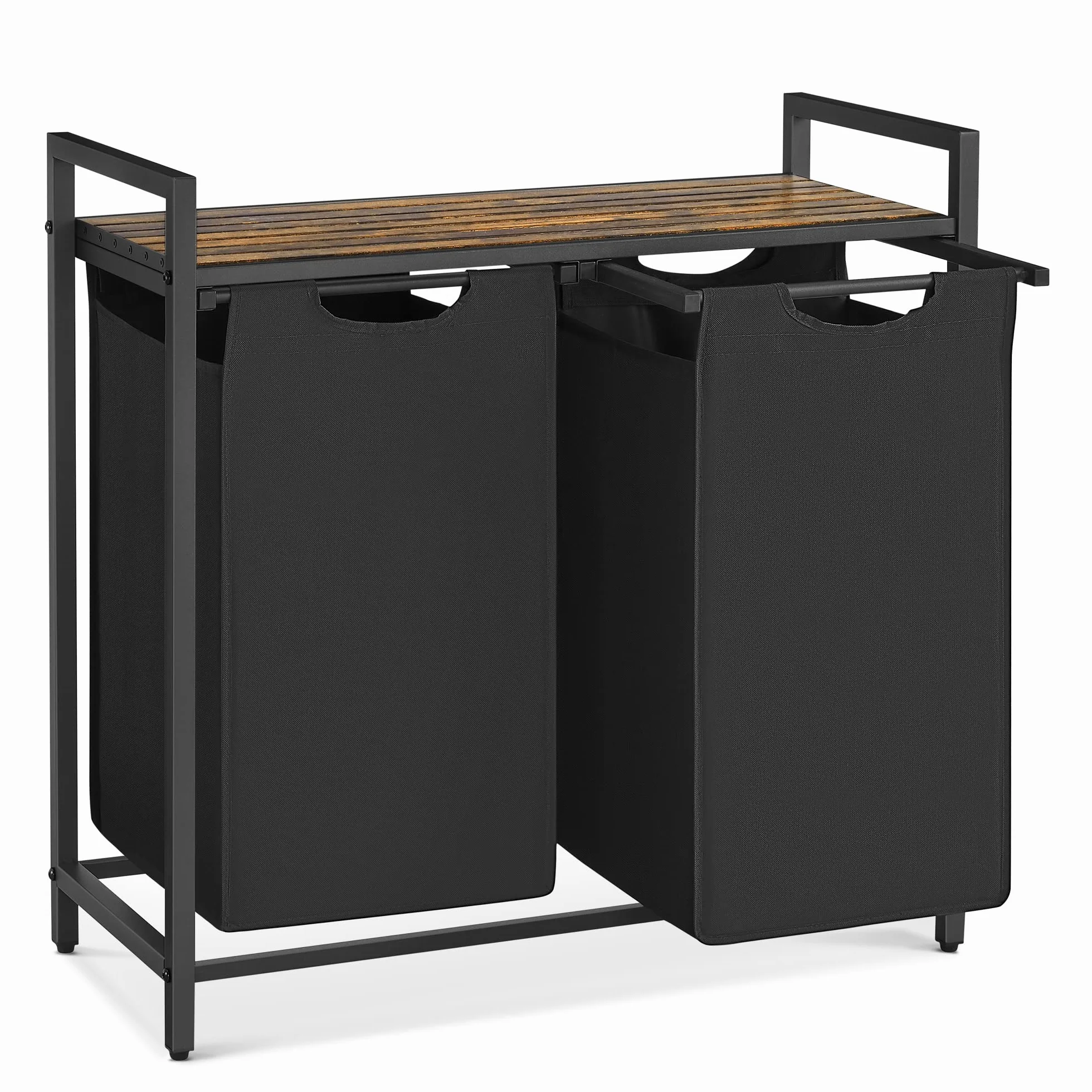 VASAGLE Cesto Portabiancheria 2 Sacchi Rimovibili Metallo 2x46L 73x33x72 cm Nero Inchiostro Marrone Vintage