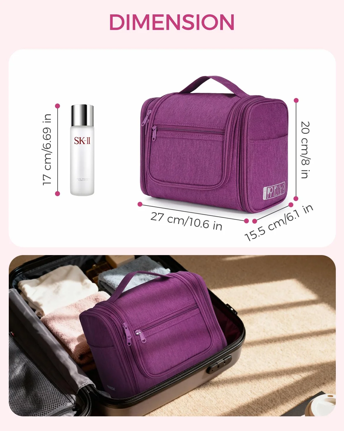 WANDF Borsa da toilette appesa da viaggio per cosmetici Organizzatore per bagno doccia Resistente all'acqua