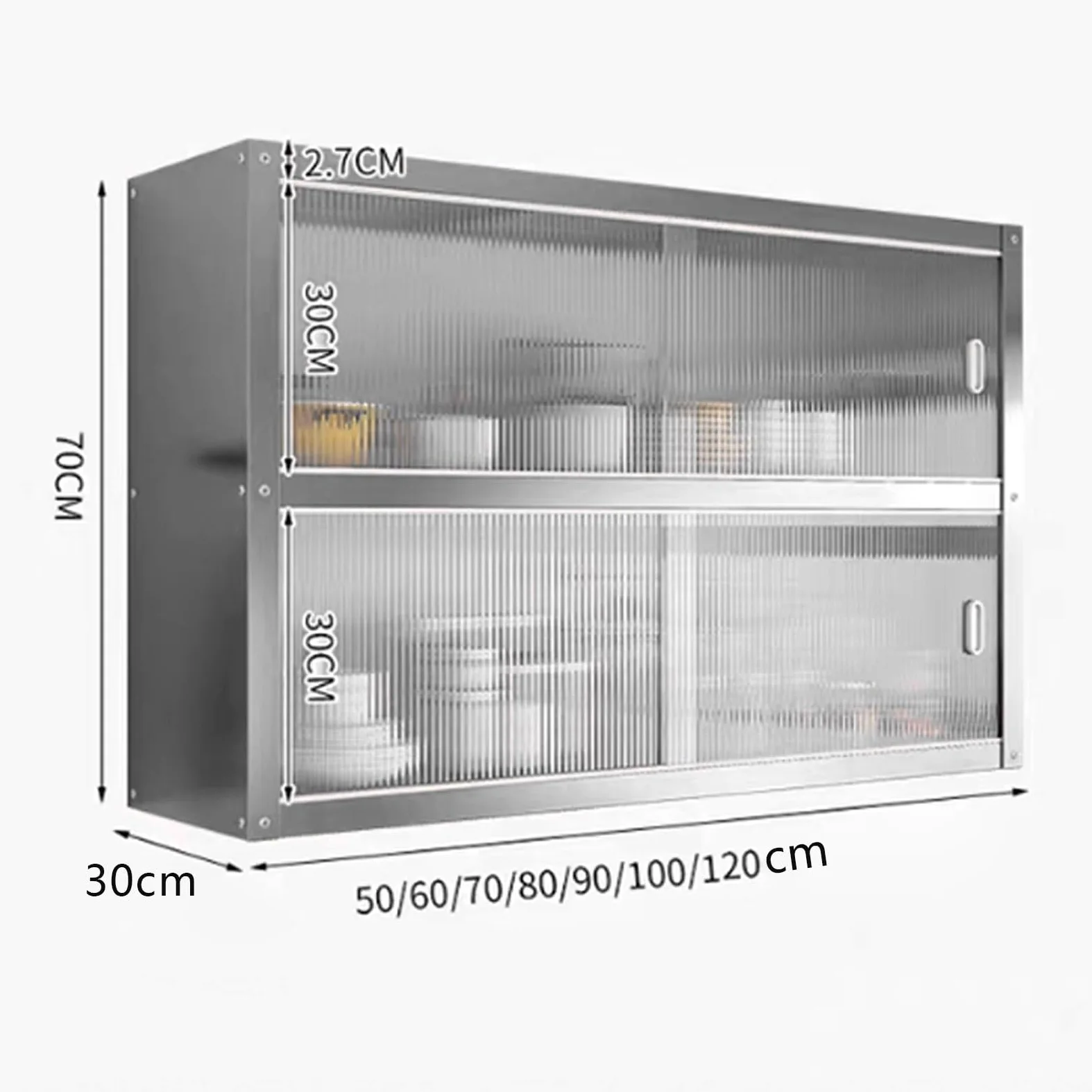 Pensili Cucina Vetrinetta Espositiva Da Parete Capacità Di Carico Di 25 Kg for Singolo Strato Realizzato in Acciaio Inossidabile Dotato Di Ante Scorrevoli Trasparenti Pensile Bagno(70 * 30 * 70cm)