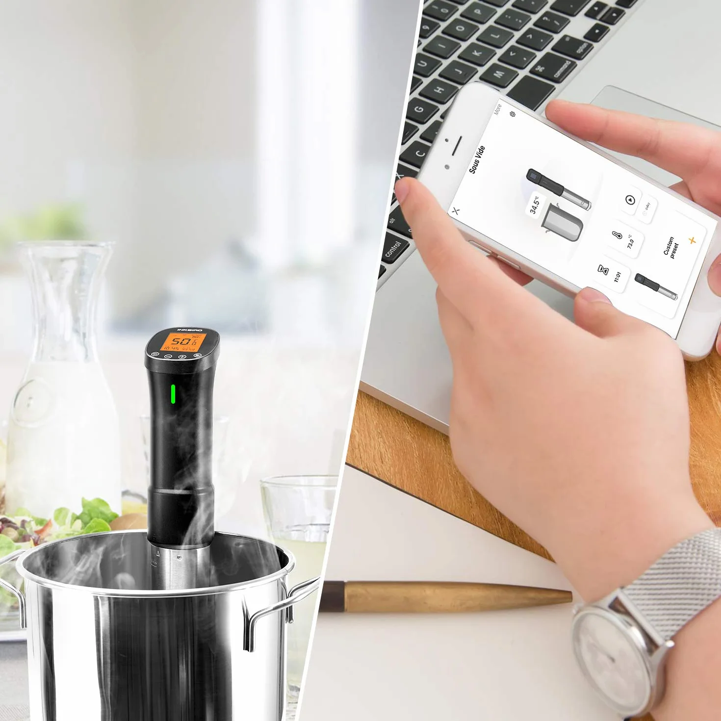 INKBIRD WiFi Sous Vide Roner 1000W Professionale 0°C~90°C Cottura Bassa Temperatura con Ricette APP ISV-200W