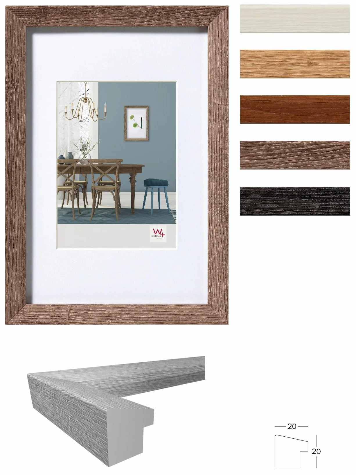 walther design Rovere Chiaro 20 x 30 cm con passe-partout, Cornice in Legno Fiorito EF030E