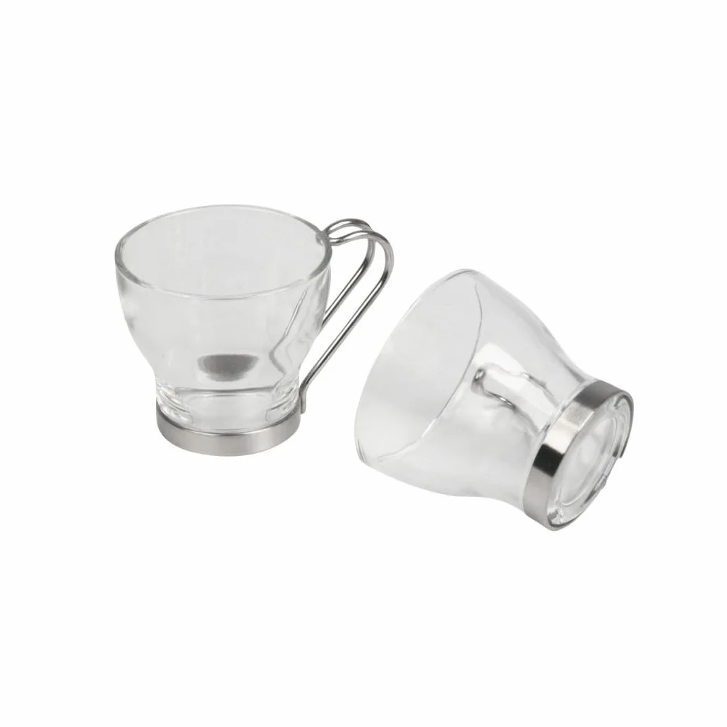 Tazzine 100ml Tazza Caffè in Vetro con Manico Acciaio Bicchiere Espresso Bar