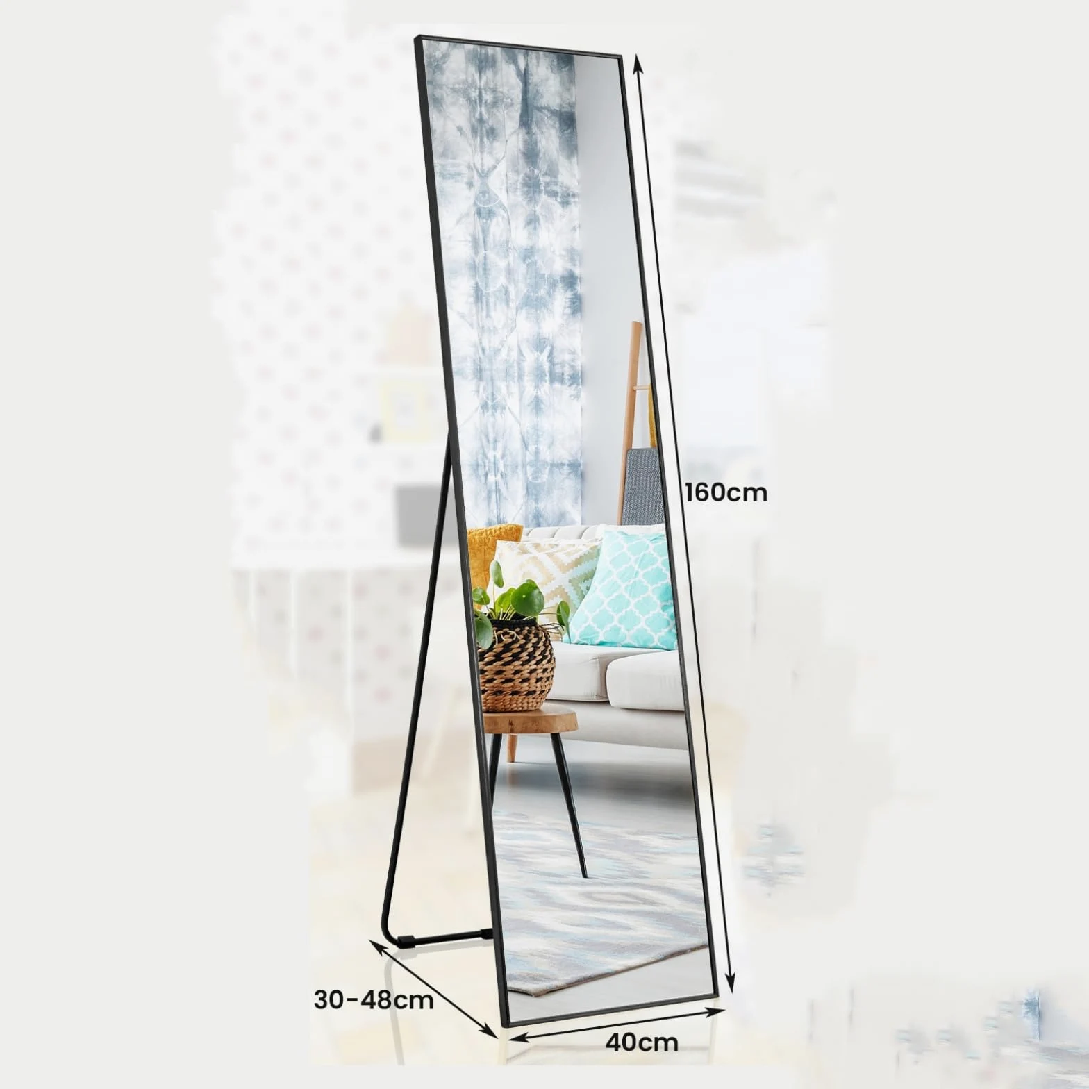 LIFEZEAL Specchio da Parete Lungo, Specchio ingresso Senza Carda Specchiera Rettangolare, 160 x 40 cm per Soggiorno, Camera da letto, Bagno, Moderno ed Elegante (nero)