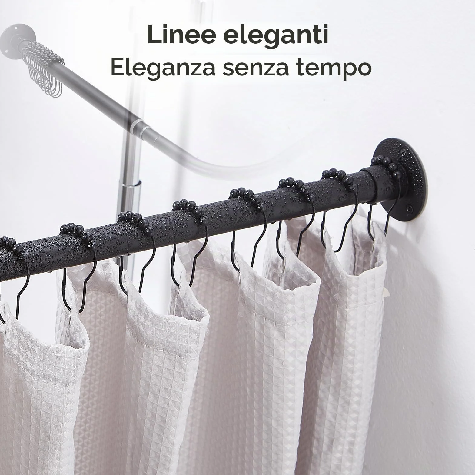Bastone Tenda Doccia Angolare a L Regolabile 62-121cm x 62-121cm Nero Opaco