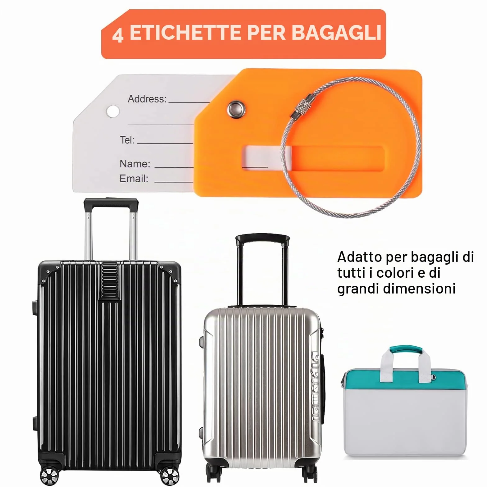 Vinabo 4 Pezzi Cinghie Regolabili per Bagagli con Fibbia, Cintura Valigia da Viaggio con Etichette Nome e Indirizzo