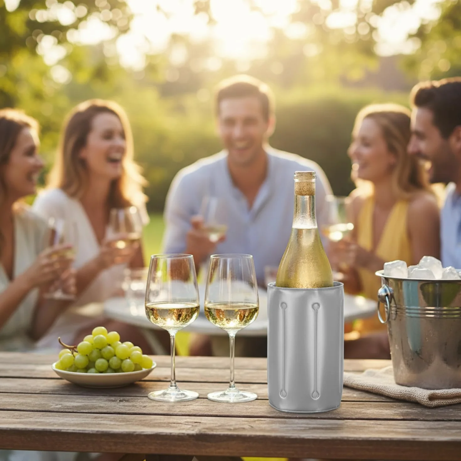 COM-FOUR 2x refrigeratore per bottiglie da viaggio manicotto refrigerante per vino sgancio rapido birra bevande analcoliche grigio