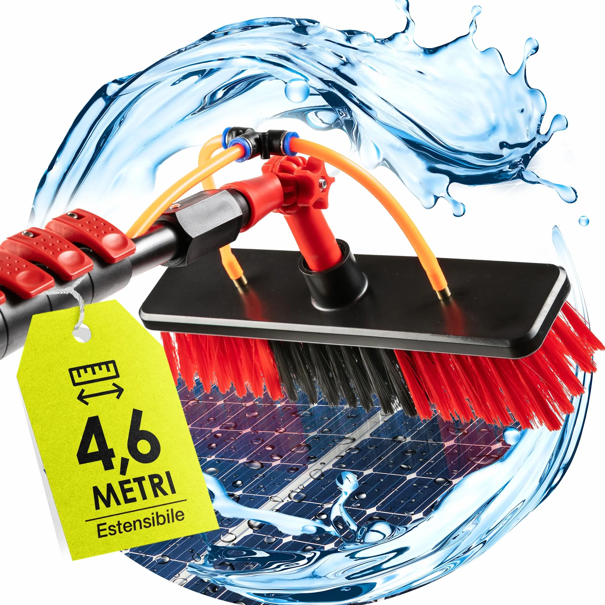 BoomDing Kit Pulizia Pannelli fotovoltaici | 4,6 Metri | Alluminio | Estensibile | per pulizia fotovoltaico | Scopa per lavare Tapparelle | Spazzola telescopica per lavaggio pannelli fotovoltaici