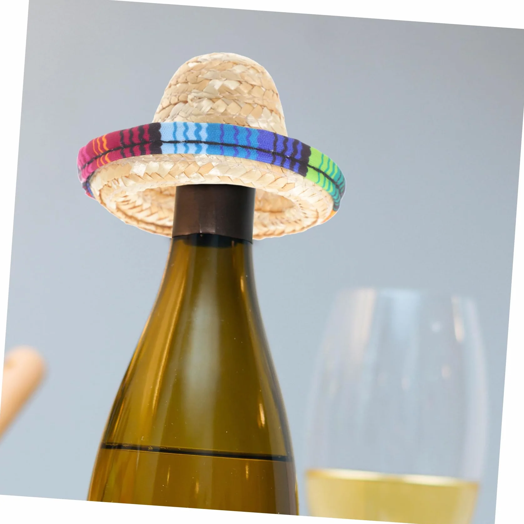 COLLBATH Mini Cappello Decorativo in Paglia Per Tappi Bottiglia Miniatura Resistente e Riutilizzabile Per Festa Matrimonio Shower e Decorazione Bambole