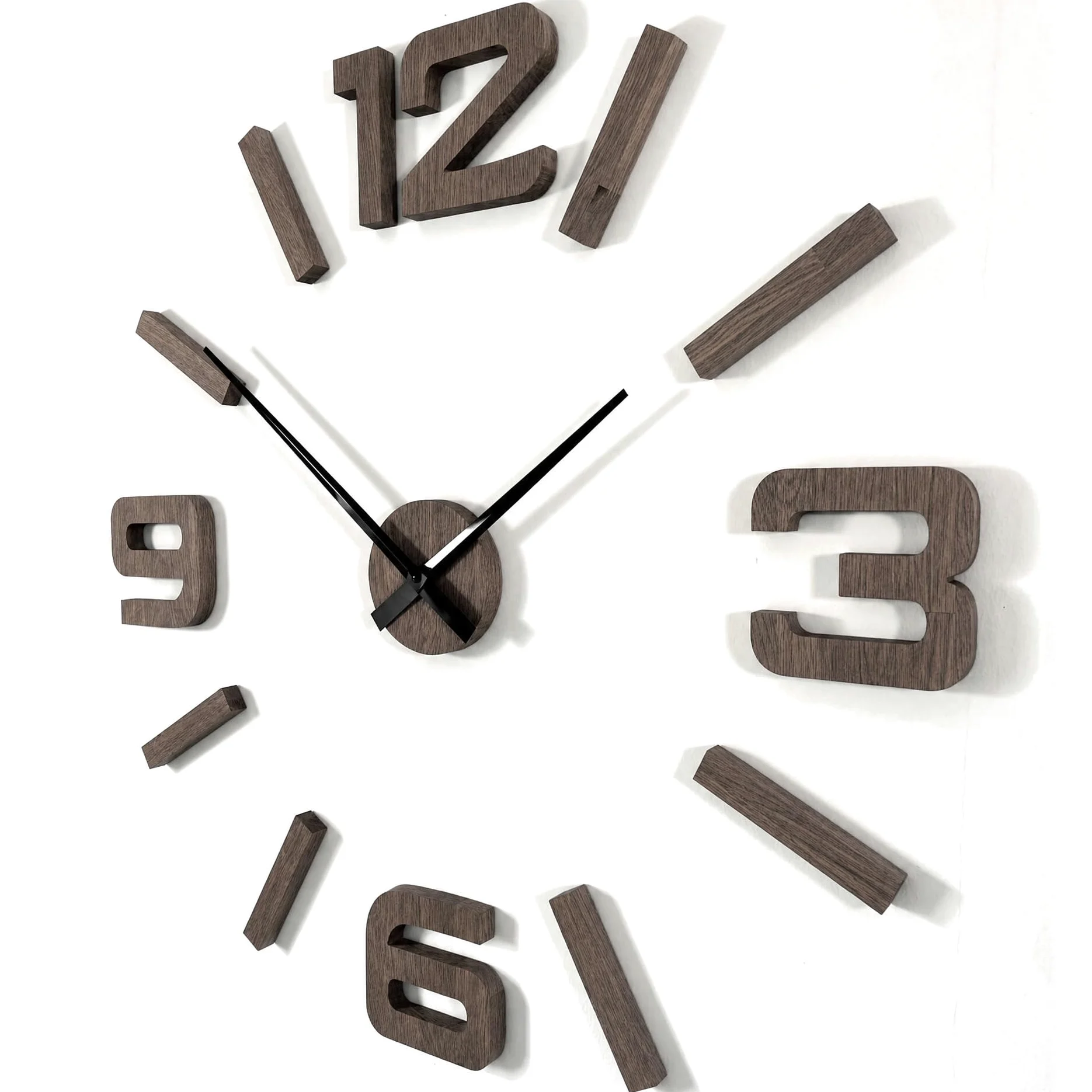FLEXISTYLE Orologio da parete 3D fai da te, in legno di quercia/nero, grande, 100-130 cm (spessore 20 mm), decorazione da parete, per ufficio, soggiorno, camera da letto, articolo decorativo, orologio