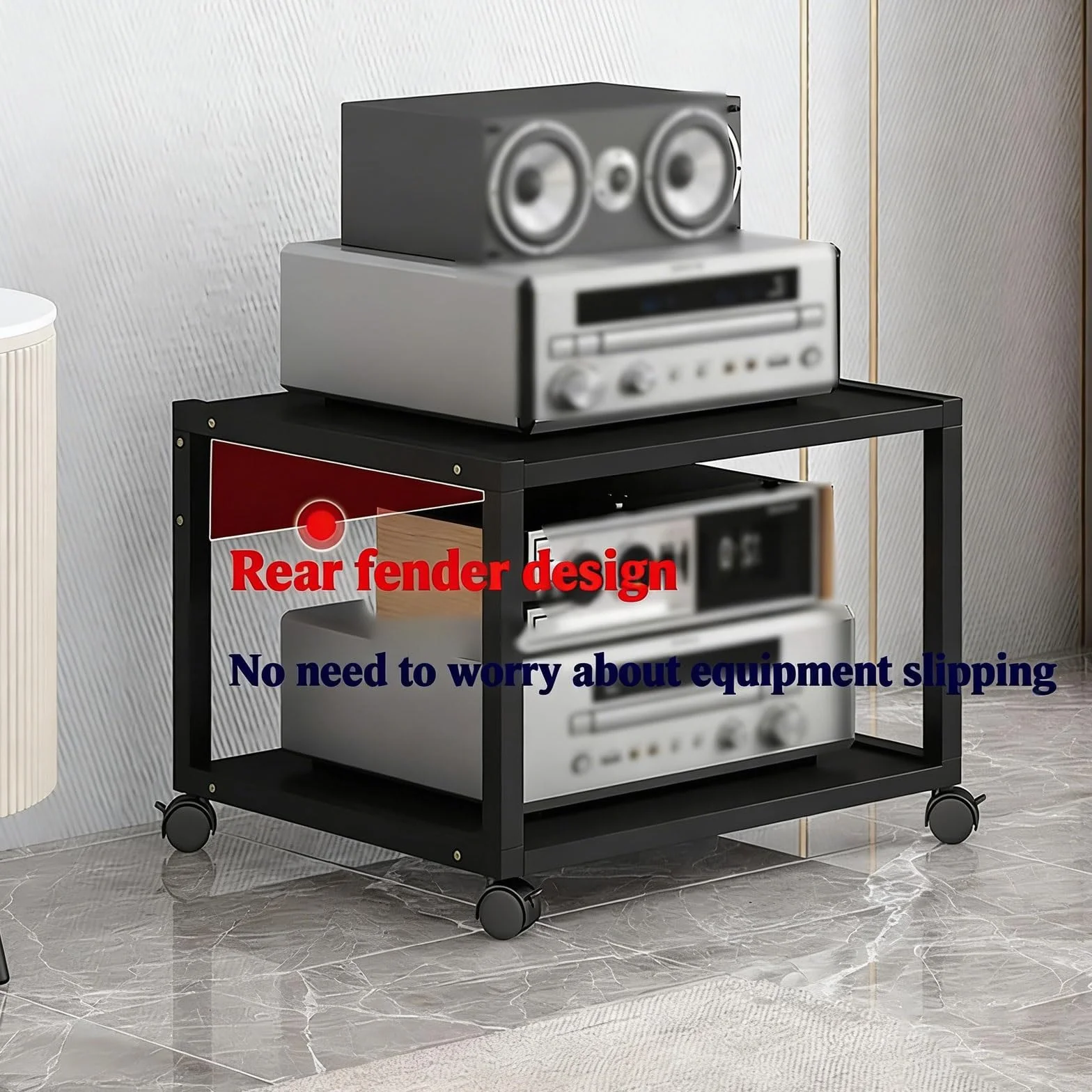 7 Ripiani Mobiletto Hi-Fi Multifunzione A, Av Tower Media Stand Supporto Con Ruote Universali Regolabile Mobiletto Portaoggetti for Casa/ufficio/teatro(Nero)
