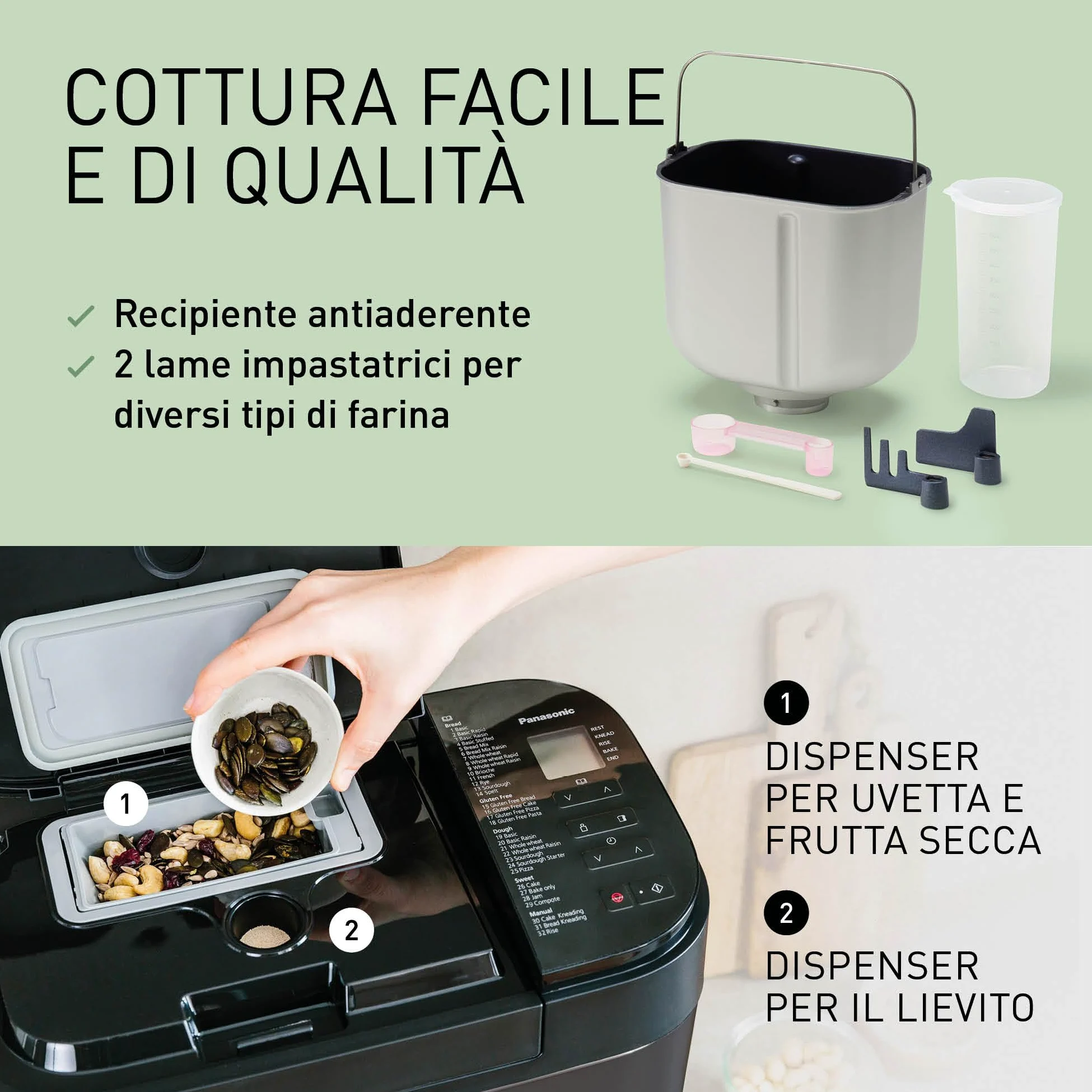Panasonic SD-YR2540 Premium Grigio Macchina per il pane completamente automatica, design orizzontale e dispenser per lievito, 32 programmi automatici, due sensori di temperatura, tempo predefinito di